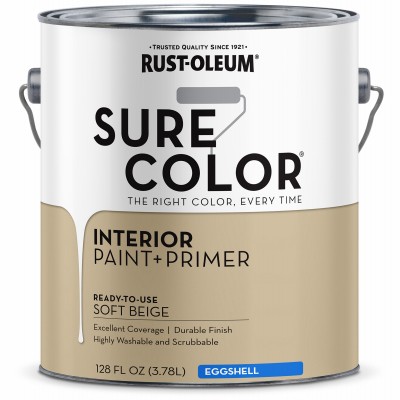 2 Pack – Sure Color Interior Wall Paint & Primer,Eggshell Soft Beige,1 Gallon –