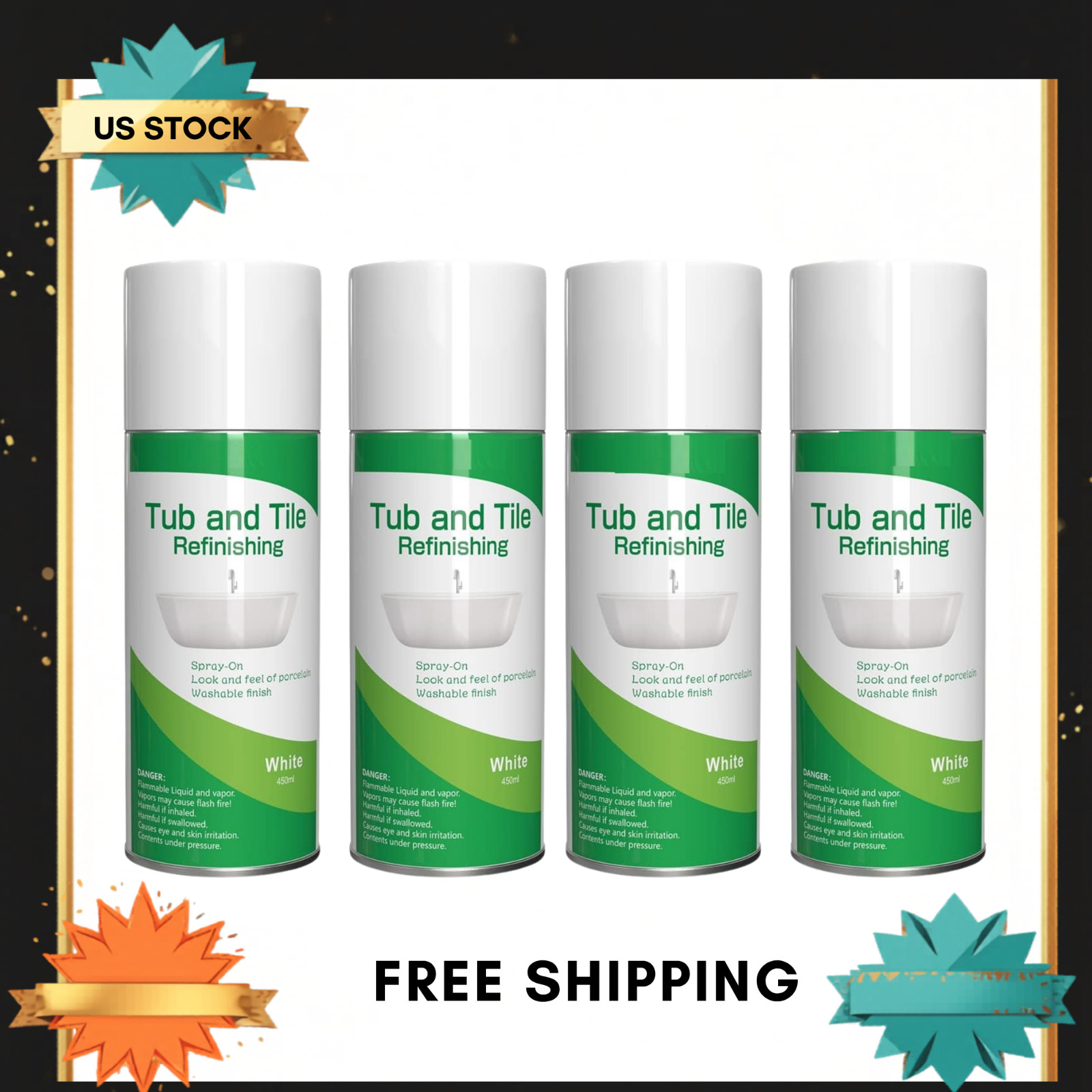 NEW Tub and Tile Spray Paint White 450ml 4 Cans Aerosol Bathtub Refinishing Kit