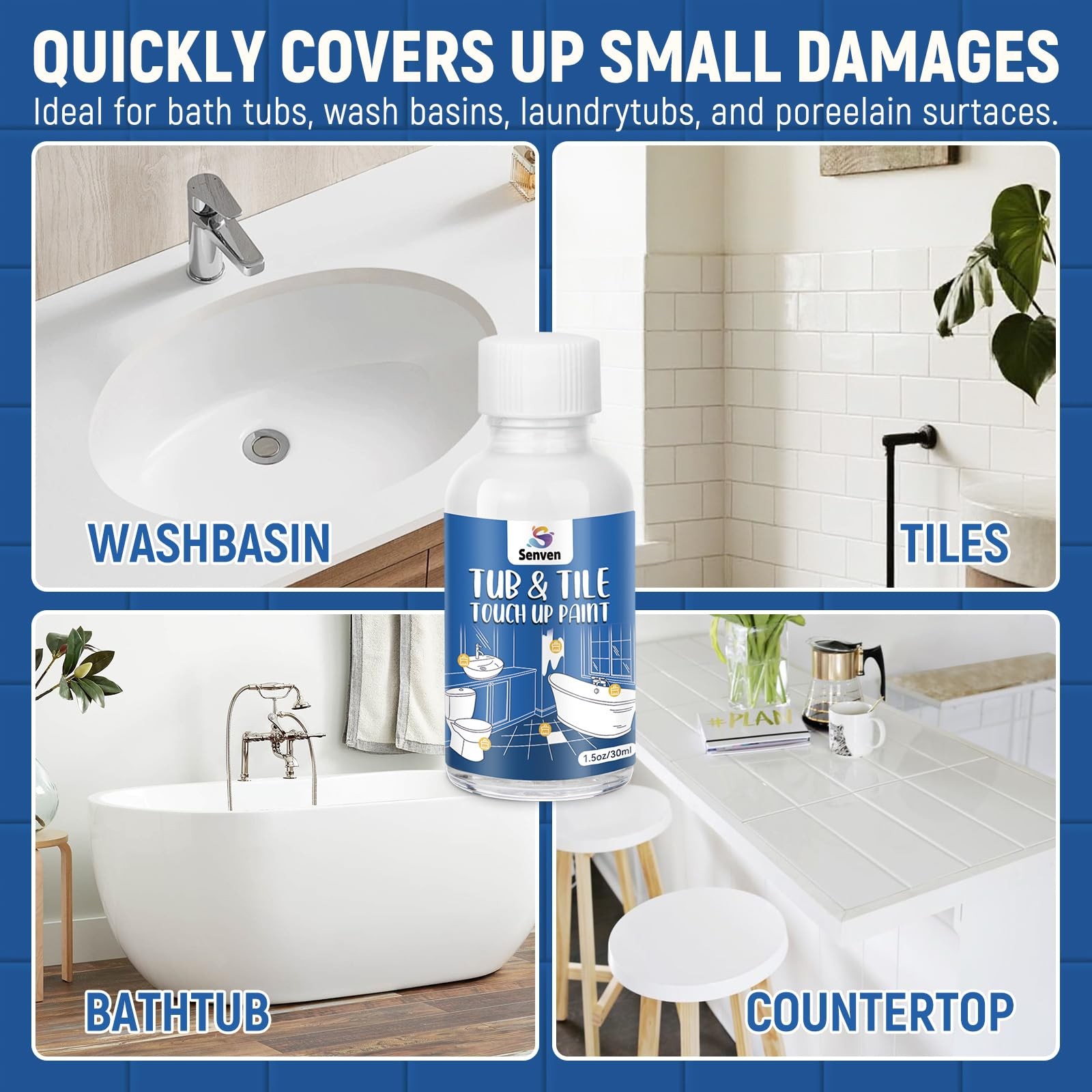2Pack Tub and Tile Touch Up Paint Kit – 0.5 Fl Oz (Pack of 3), White