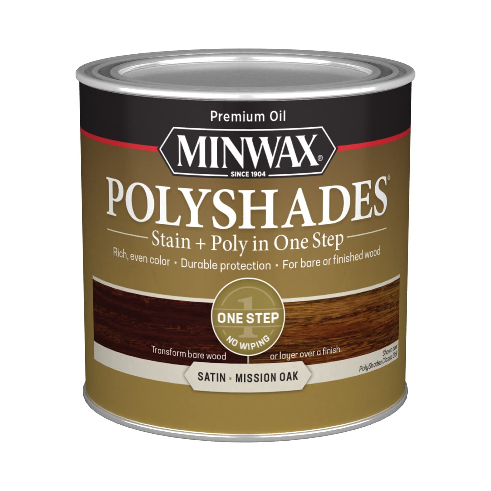 Minwax PolyShades Wood Stain + Polyurethane Finish – 0.25 Quart, Mission Oak
