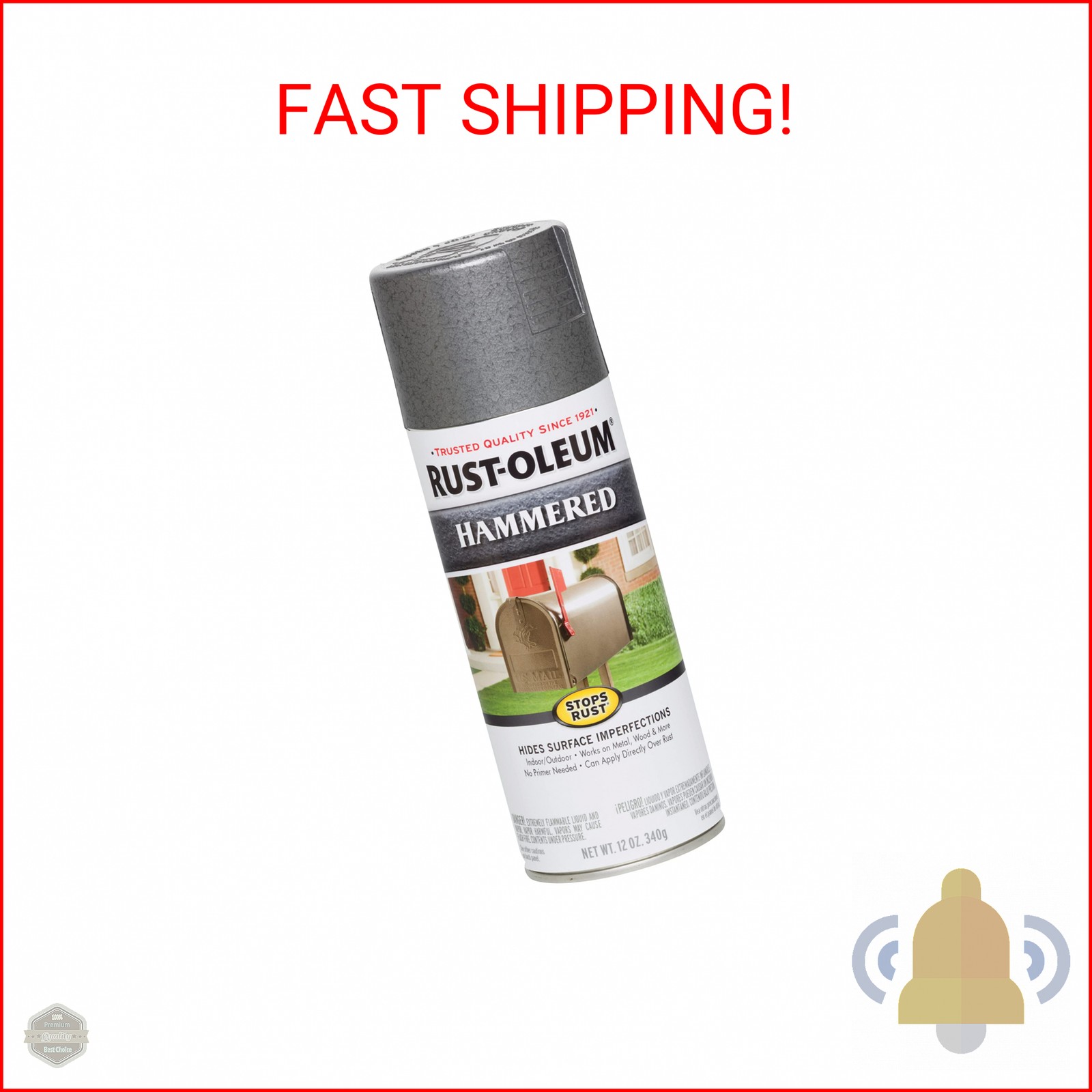 Rust-Oleum 7214830 Stops Rust Hammered Spray Paint, 12 oz, Gray