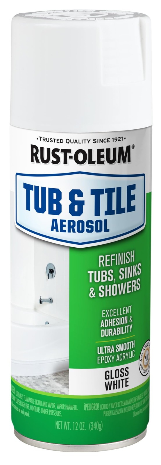 Rust-Oleum 280882 Tub & Tile Spray Paint, 12 oz, Gloss White