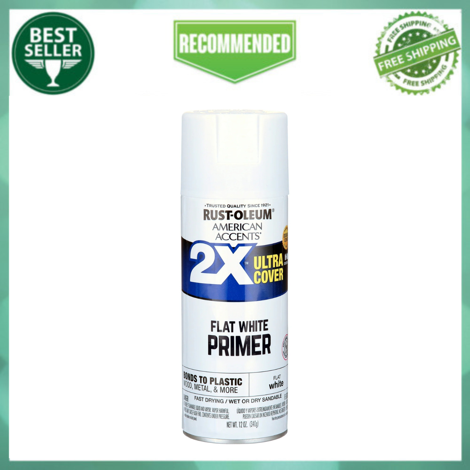 White Primer, Rust-Oleum American Accents 2X Ultra Cover Flat Spray Paint-12 oz
