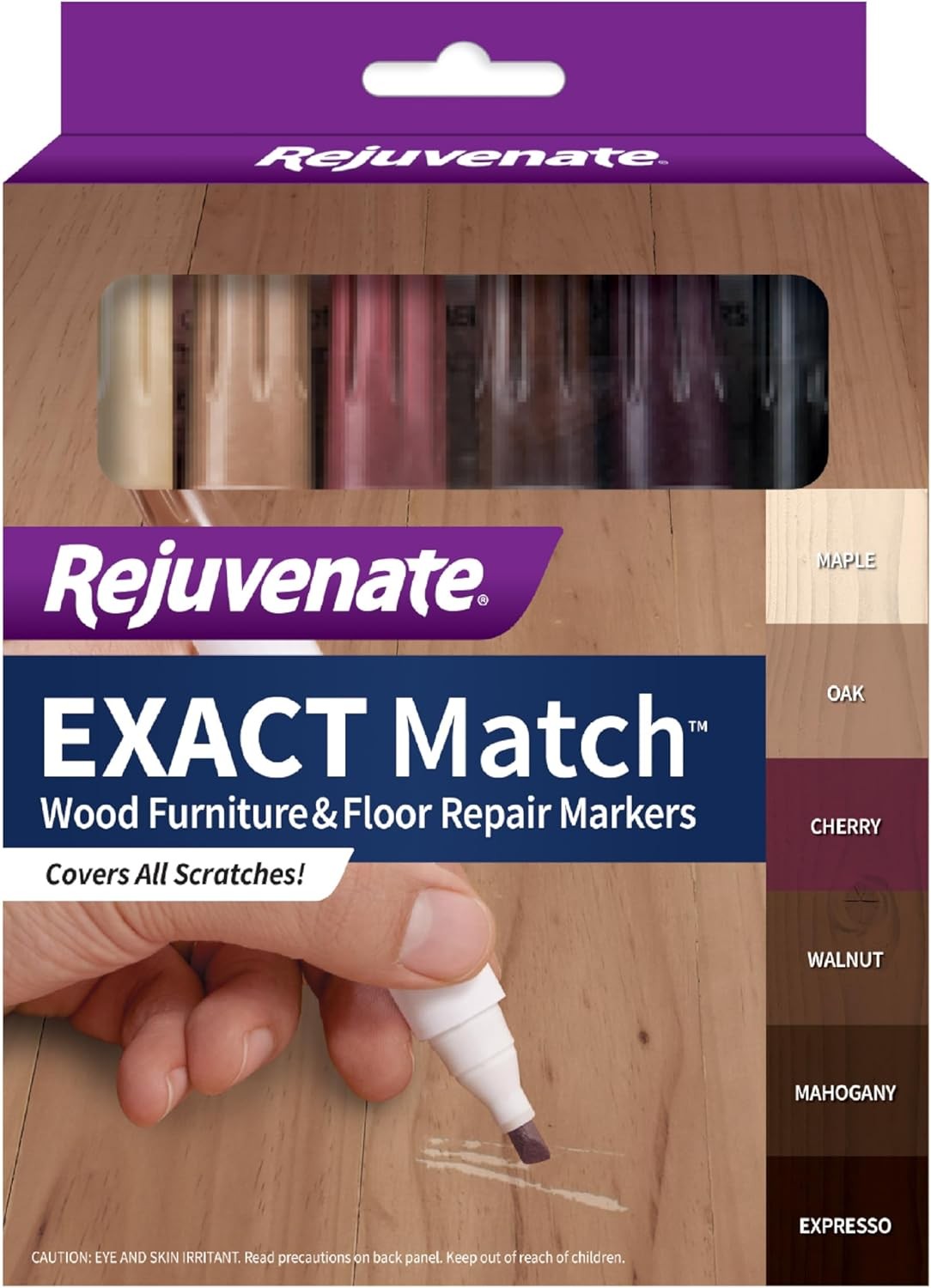 Rejuvenate Exact Match Wood Furniture & Floor Repair Markers, 6 Count, Brown