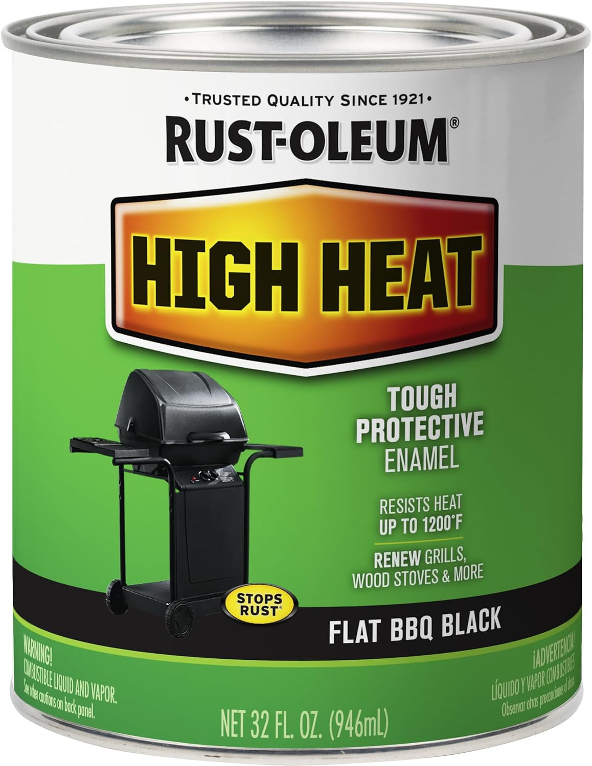 7778502 High Heat Brush Protective Enamel Paint, Quart, Flat BBQ Black