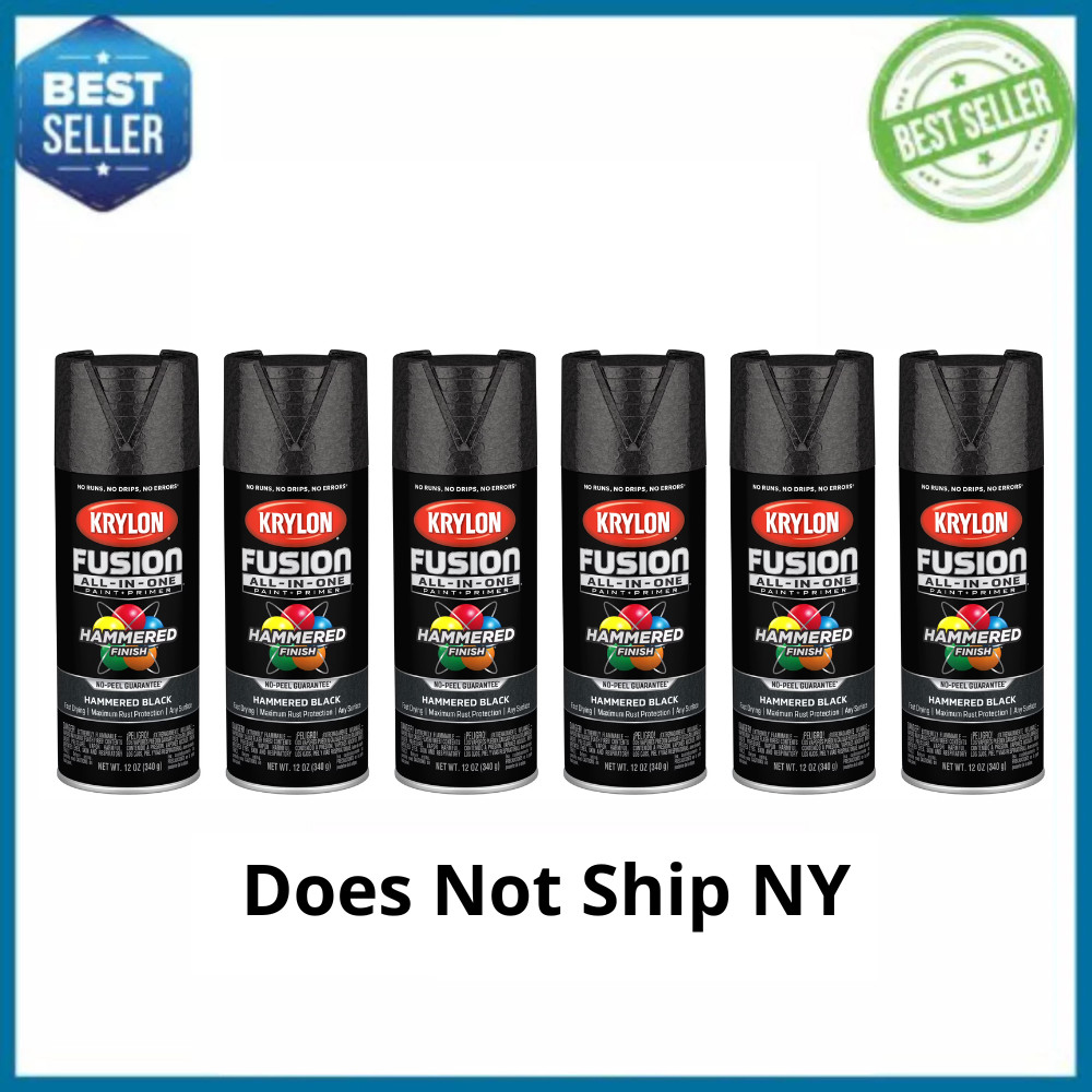 6Pack Krylon Fusion All-In-One Spray Paint, Black Hammered, 12 oz, Multi-Surface