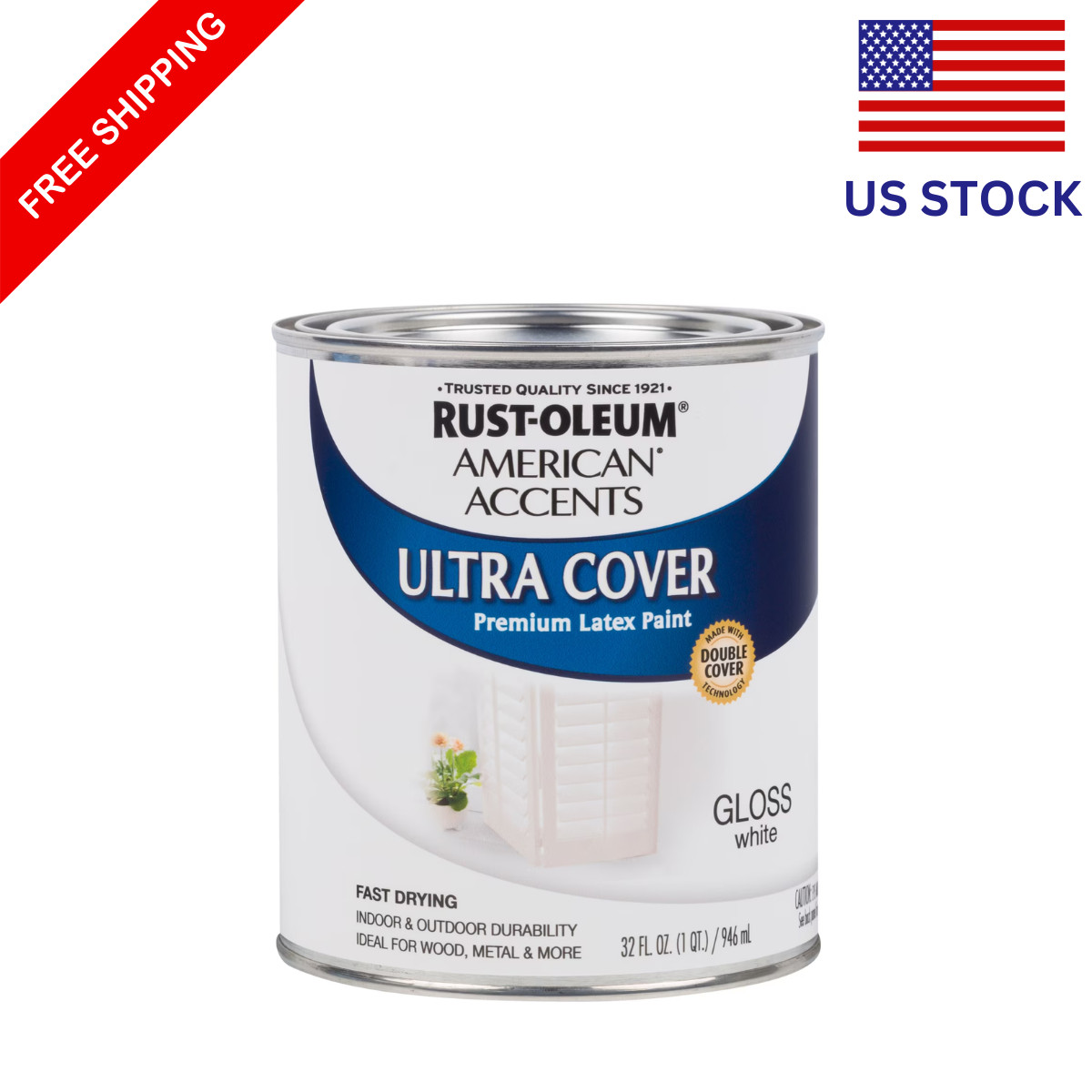 2 Pack American Accents Ultra Cover Gloss White Latex Paint Quart, 276168, New