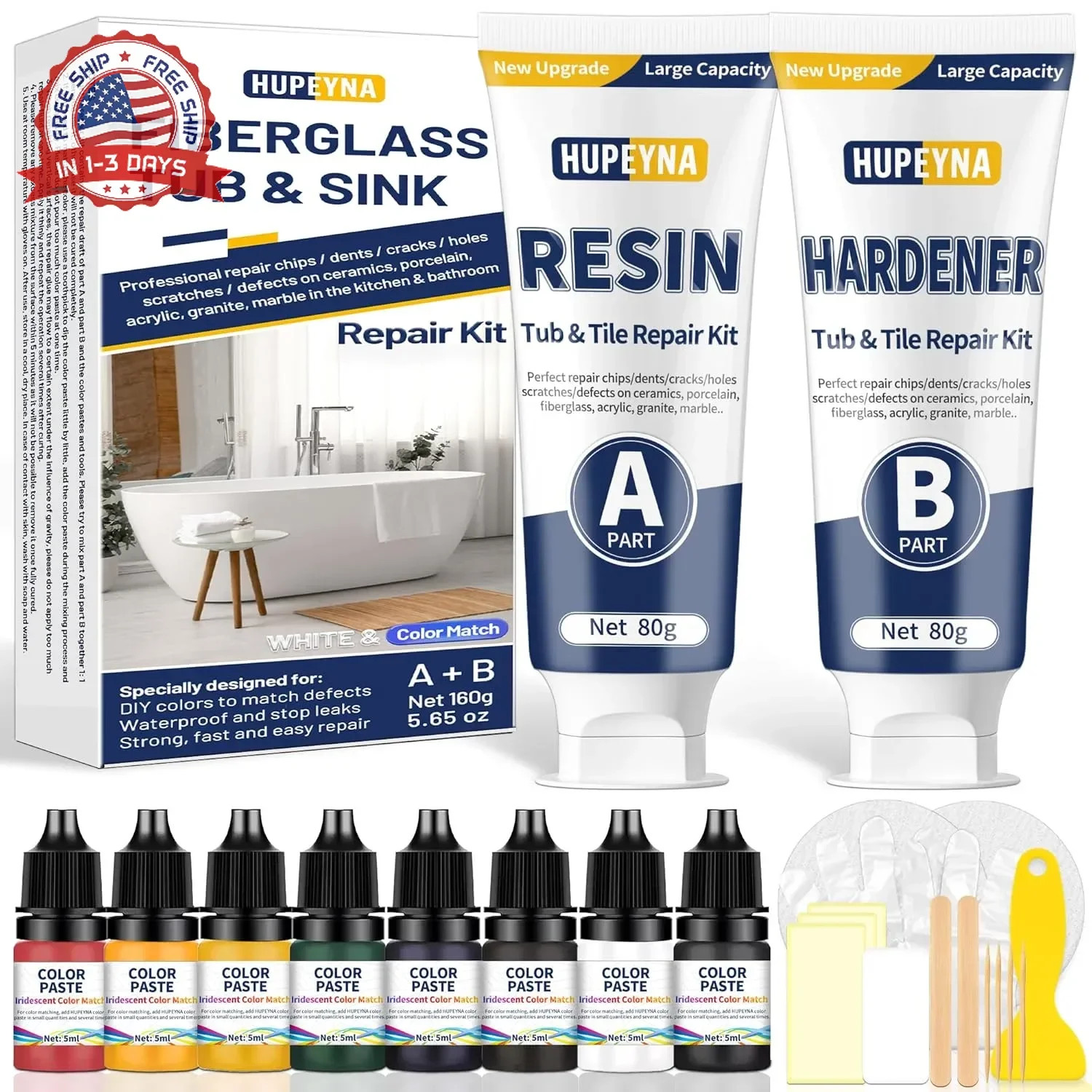 Fiberglass Repair Kit, Bathtub Repair Kit for Tile, Acrylic, Ceramic, Enamel, Ki
