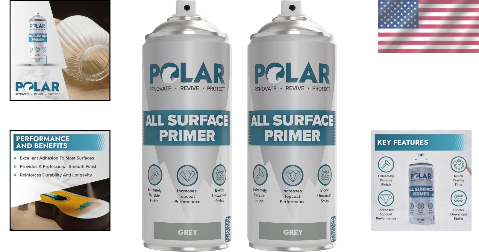 2-Pack Polar Matte Gray Spray Primer for Wood, Metal & Plastic – Fast-Drying
