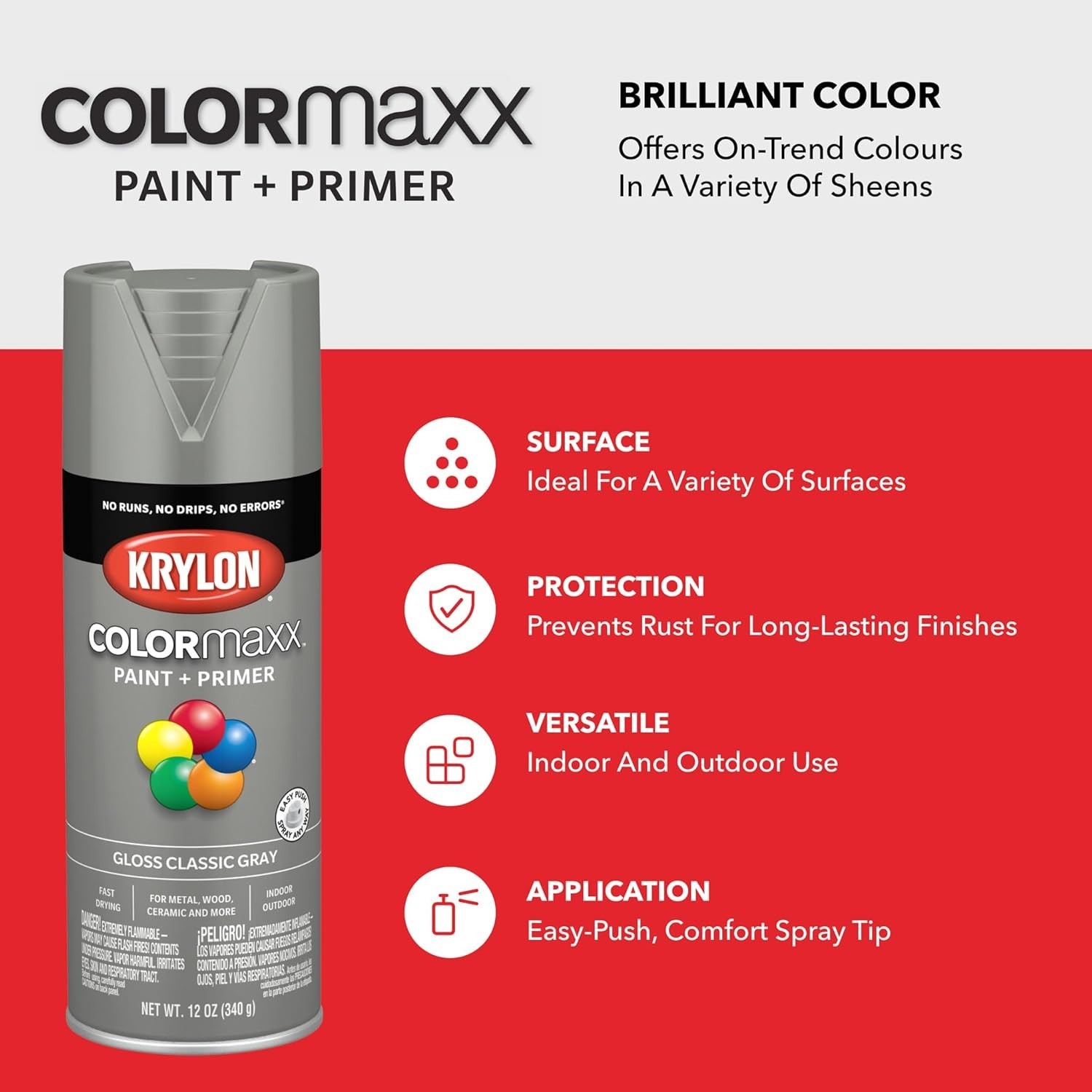 K0007 COLORmaxx Spray Paint and Primer for Indoor/Outdoor Use, Gloss Classic …