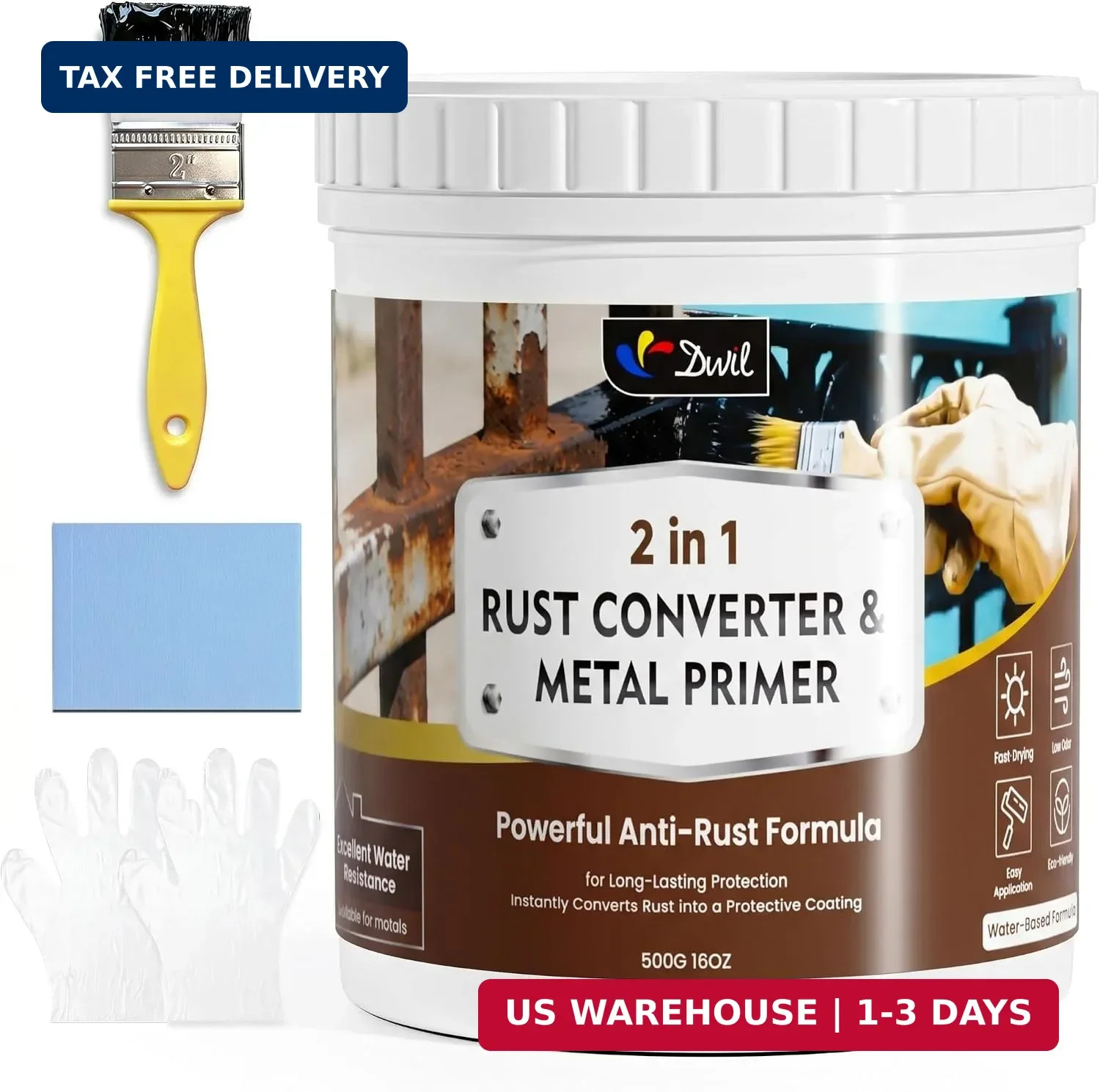 DWIL Rust Converter for Metal 𝟮 𝗶𝗻 𝟭, High-Flow Rust Reformer and Primer, Wa