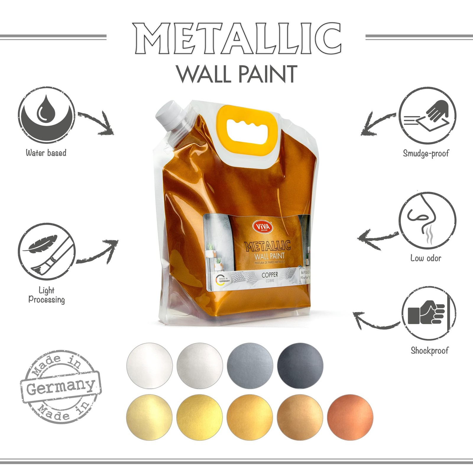 Metallic Wall Paint 84,5 fl oz (Copper) – Glitter Effects, High Coverage, Ide…