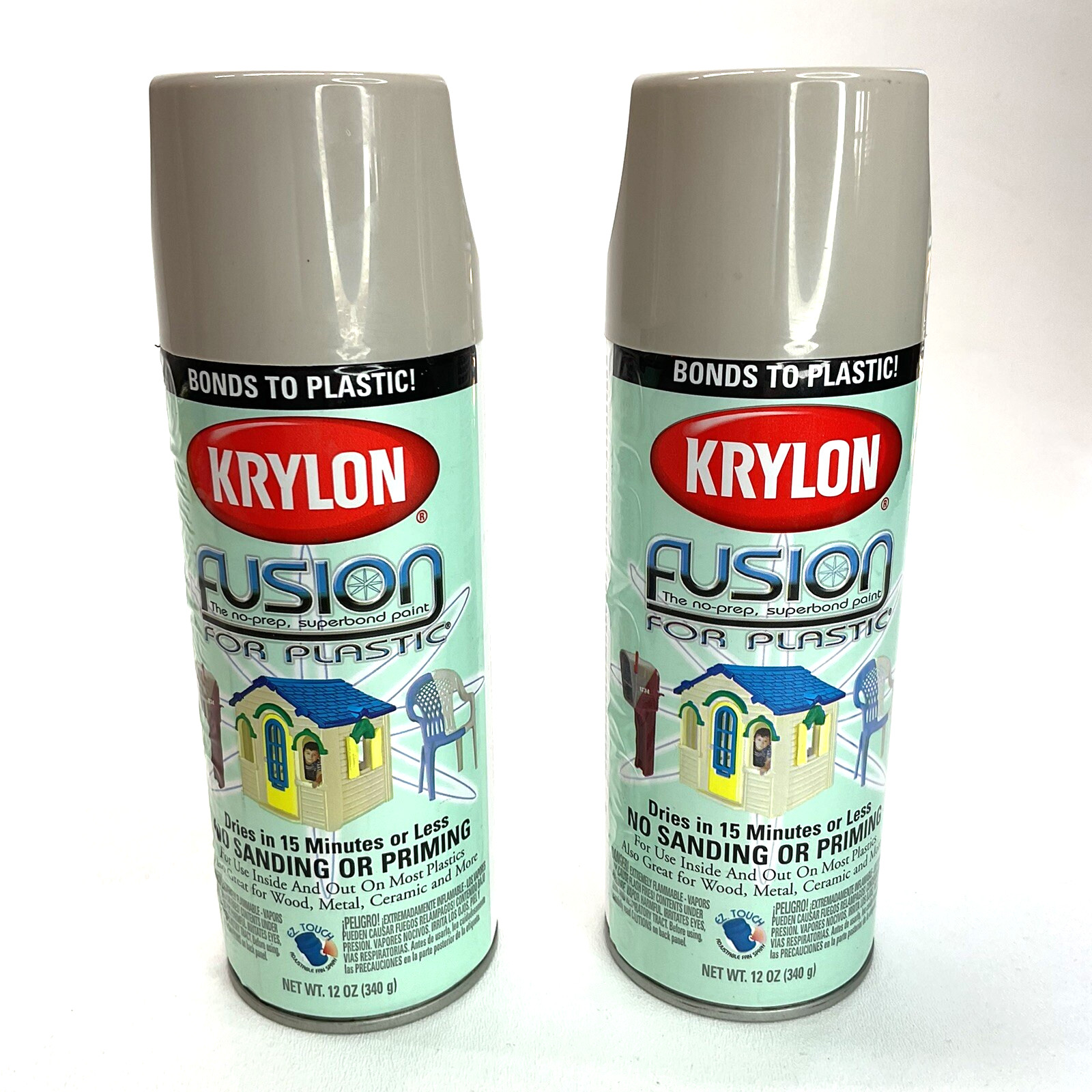 Krylon Fusion For Plastic Spray Paint 2323 River Rock Discontinued 2 Cans Greige