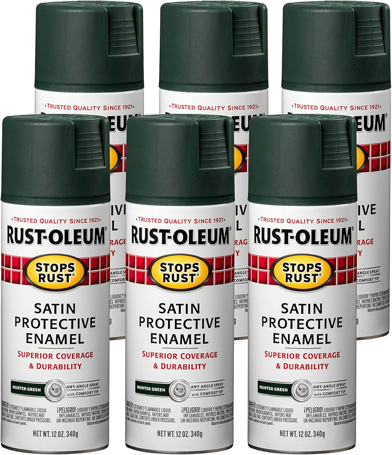 Rust-Oleum Stops Rust Spray Paint 12oz Satin Hunter Green 6 Pack 7732830