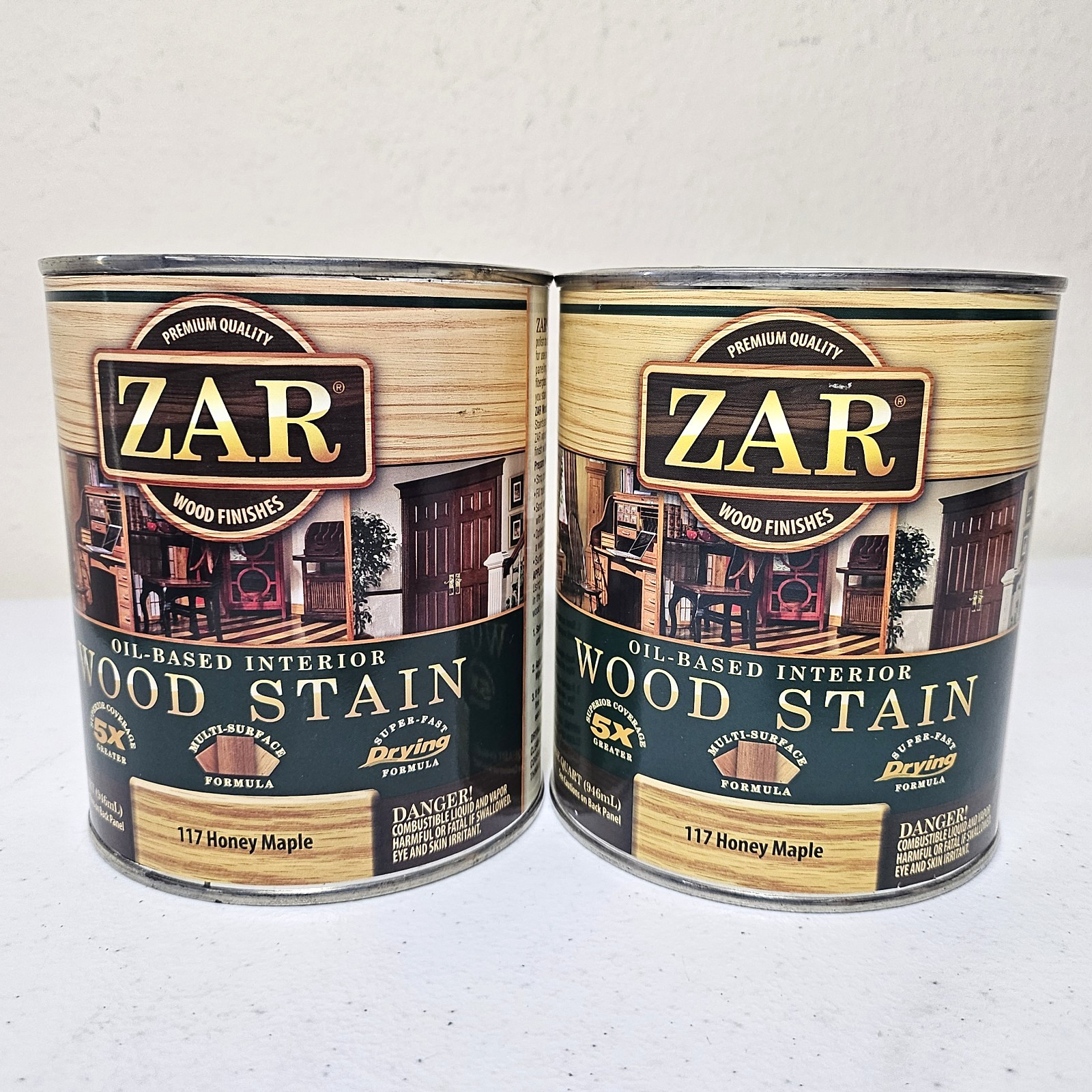 (2) Zar Oil Based Interior Wood Stain 117 Honey Maple – Quart Size