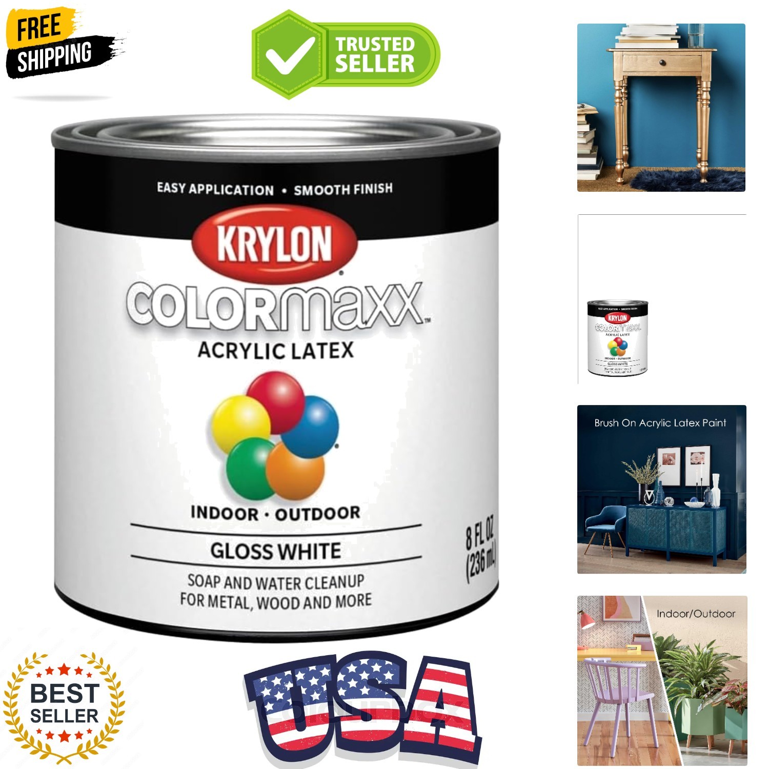 K05612007 COLORmaxx Paint & Primer, Gloss, White, 1/2 Pt