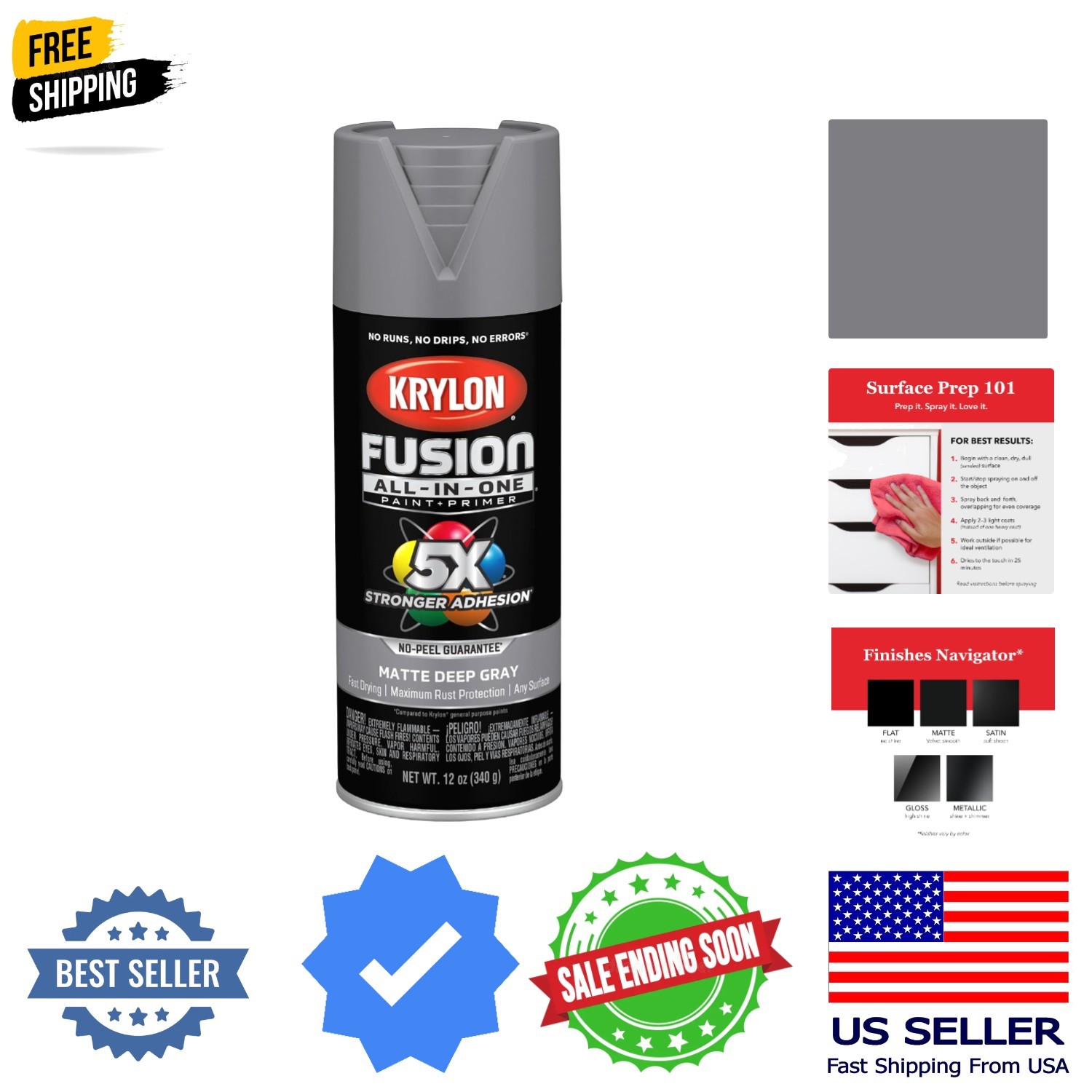 Fusion All-In-One 12 Oz. Matte Spray Paint, Deep Gray – 1 Each