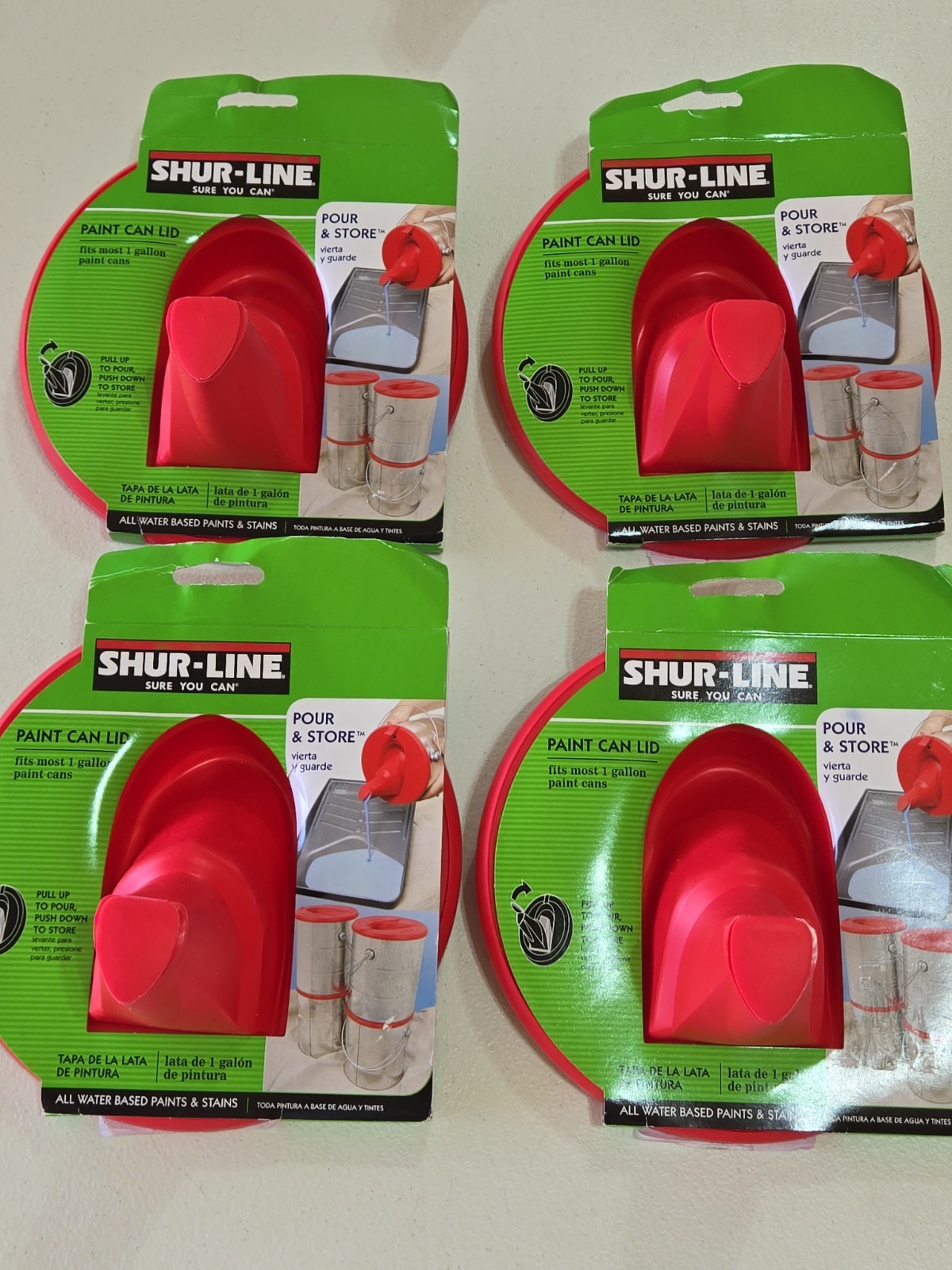Bundle Set Of 4 ShurLine Quart Store and Pour Paint Can Lids New: Save Paint