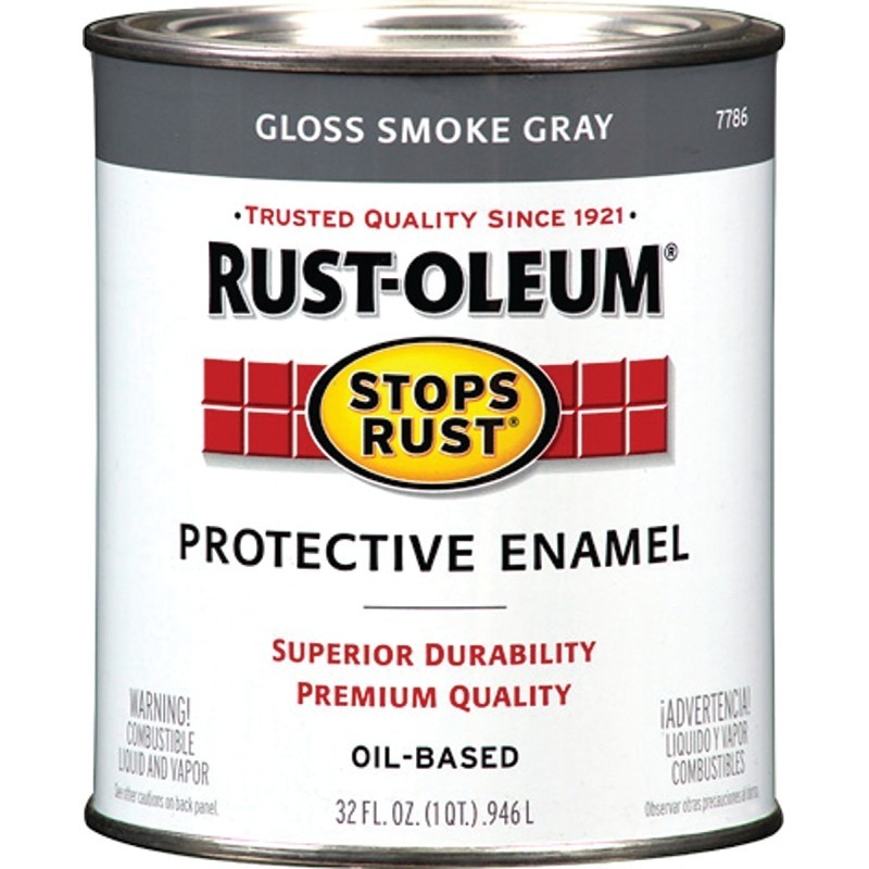 Rust-Oleum Stops Rust 7786502 Enamel Paint, Oil, Gloss, Smoke Gray, 1 qt, Can, 5
