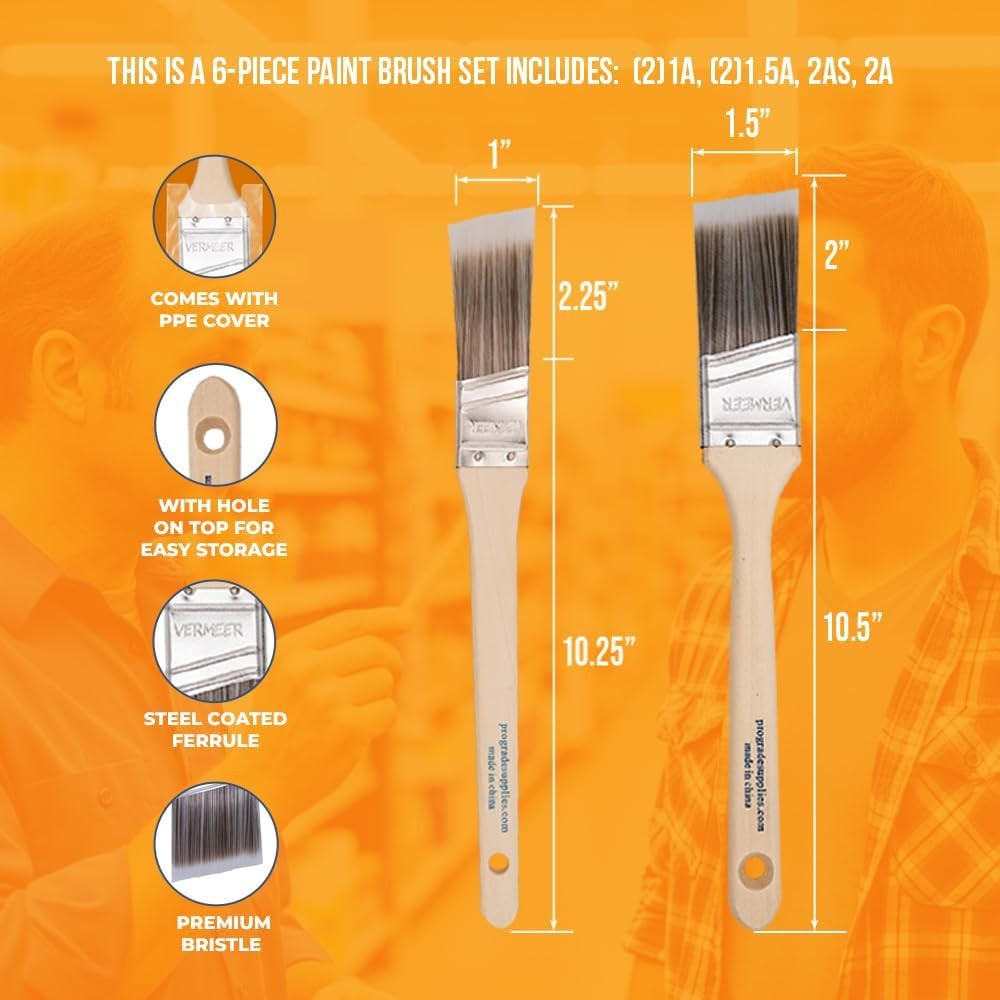 Paint Brushes 6-Pack Angle Brushes in Assorted Sizes for All Latex and Oil