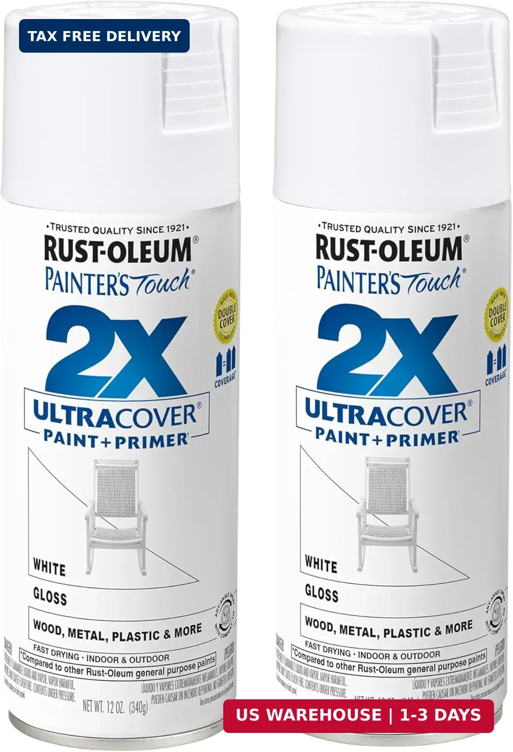 Rust-Oleum 334048-2PK Painter’s Touch 2X Ultra Cover Spray Paint, 12 oz, Gloss W