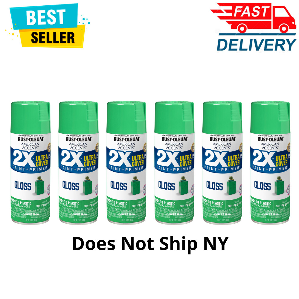 Rust-Oleum American Accents 2X Gloss Spray Paint, Spring Green, 12 oz, 6 Pack