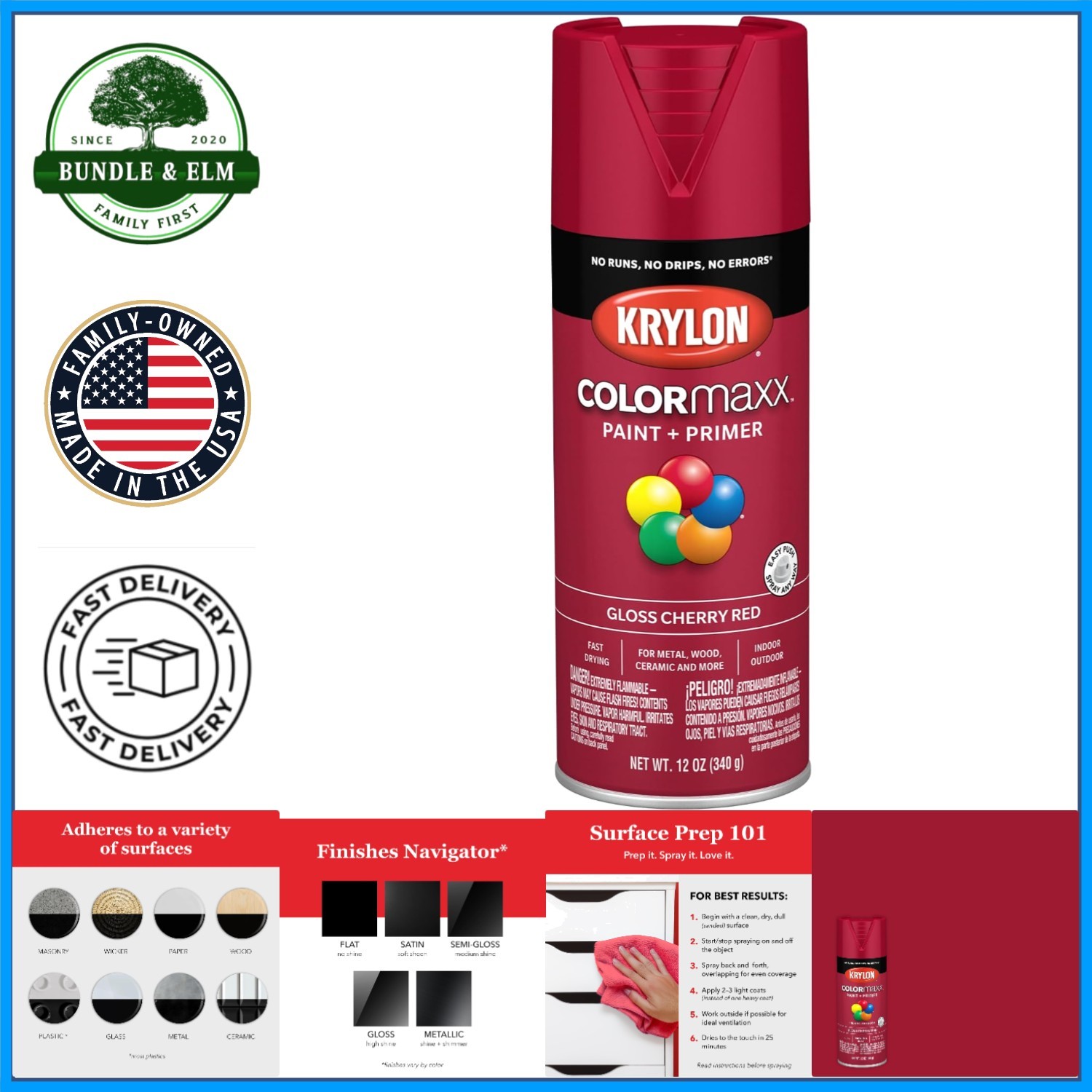 Acrylic Gloss Spray Paint in Cherry Red, Ideal for Wood, Metal and Plastic