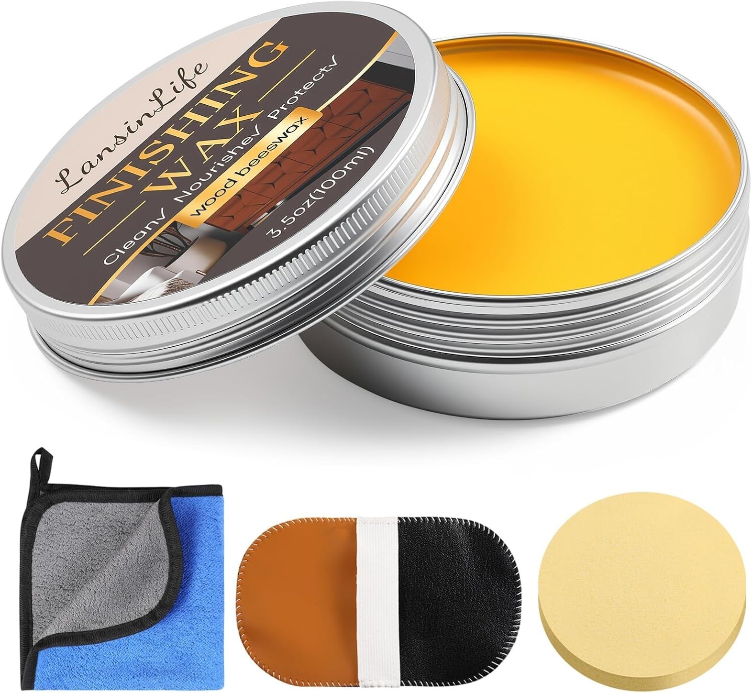 Beeswax Wood Finishing Wax – 3.5oz Natural Polish for Cabinets, Tables & Floors