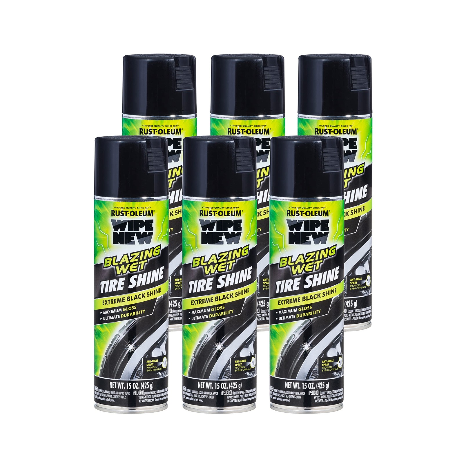 Rust Oleum Wipe New Black Wet Tire Shine 6 Pack High Gloss Finish Spray