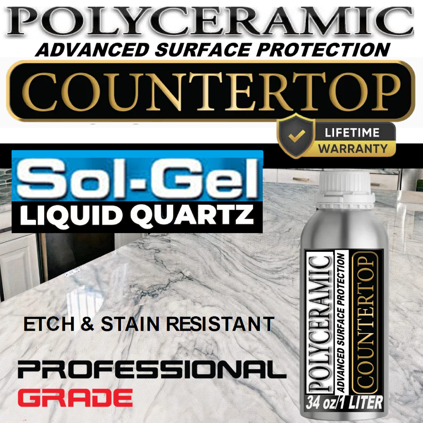 SOL-GEL CERAMIC “STONE SEALER” ADVANCED “STAIN & ETCH PROTECTION” – 34 OZ/1000ML
