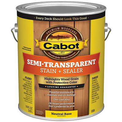 Cabot 16306-07 Deck & Siding Stain, Semi-Transparent, Neutral Base, 1-Gallon –