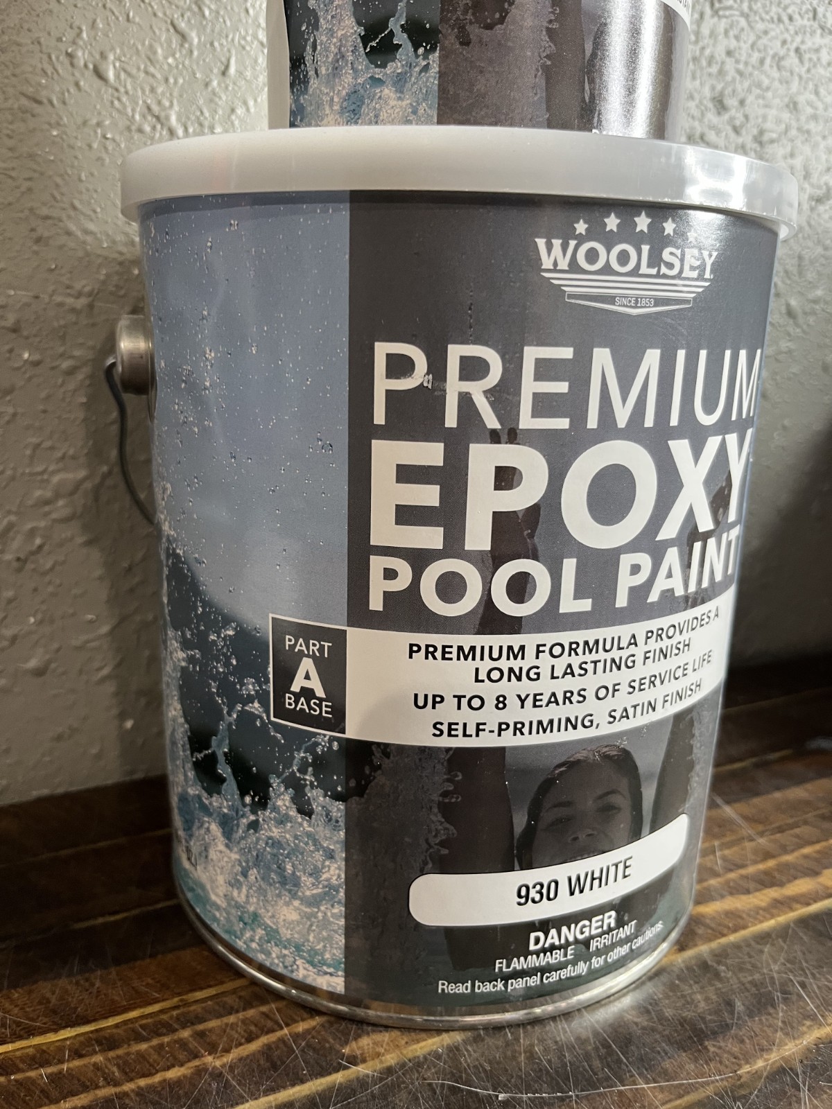 Woolsey Premium Epoxy Pool Paint 930 White 1 Gallon Kit Satin Self-Priming