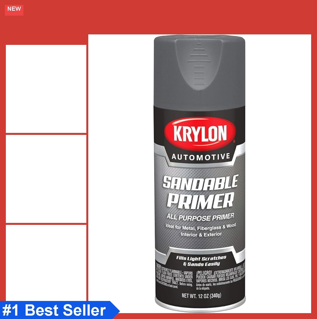 Automotive Primer Spray Paint 12 oz Gray Sandable Interior Exterior Metal Wood