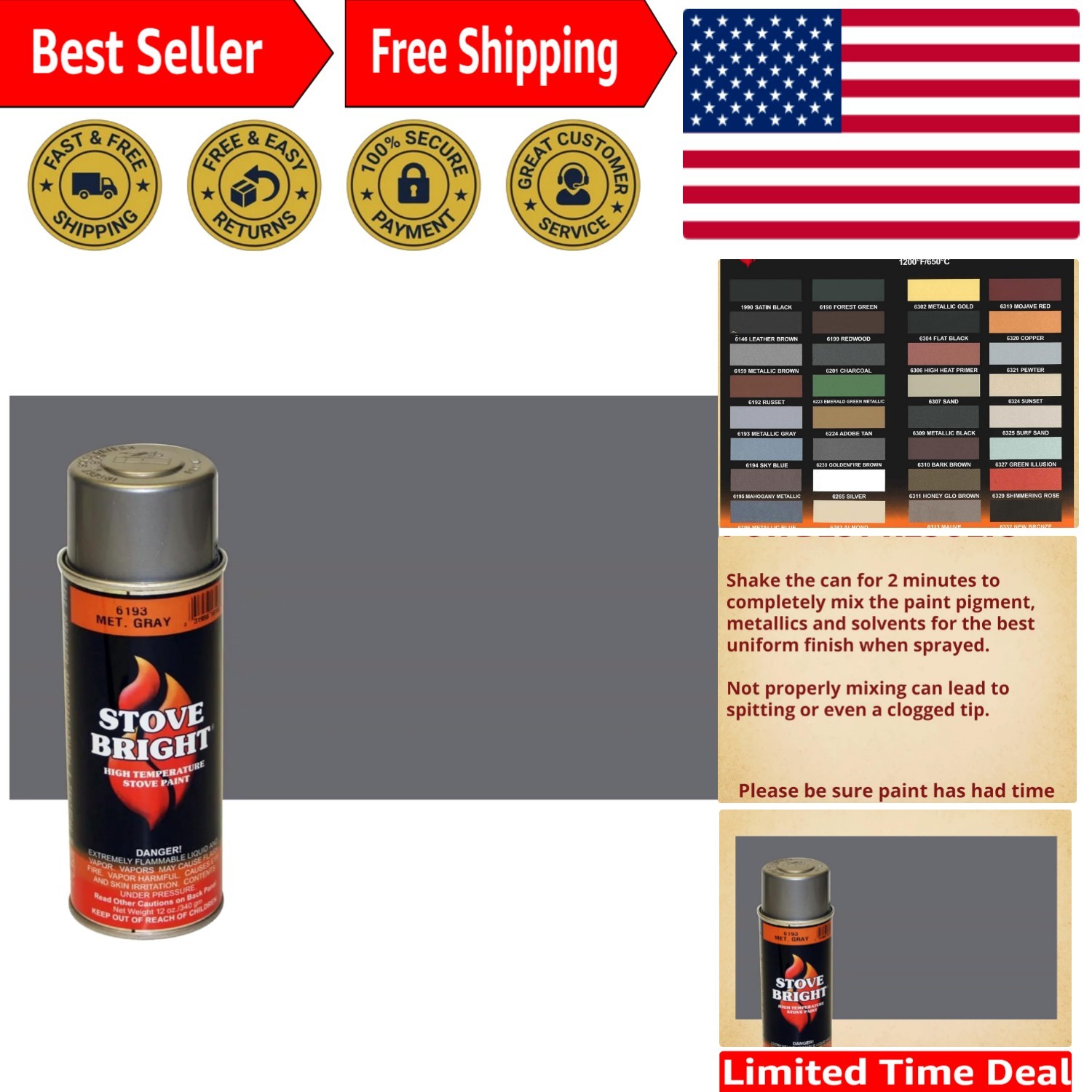 Stove Bright High Temp Spray Paint, Satin, Up To 1200 Degrees, 12 Ounce Pack …