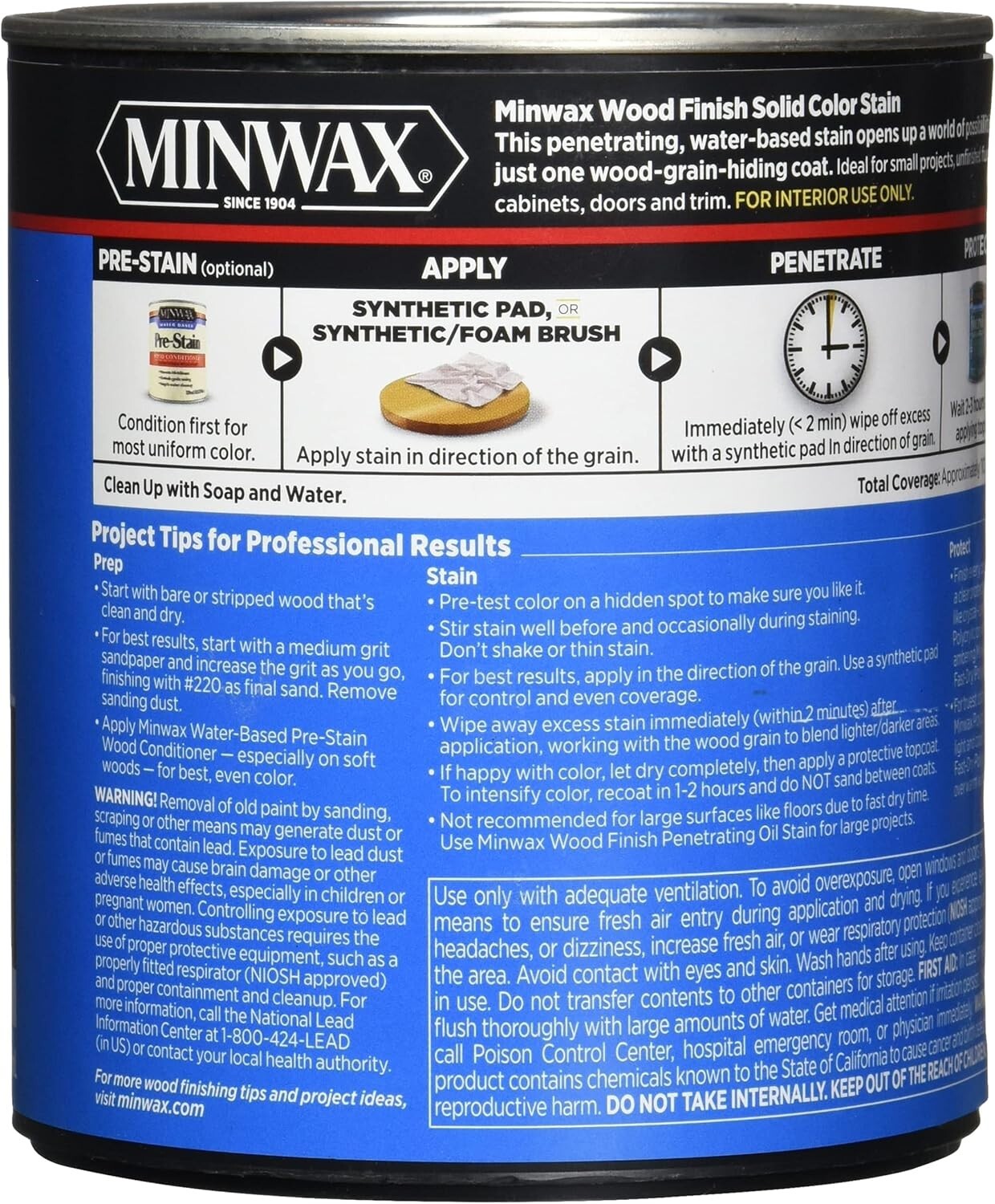 Minwax 10851 True Black Wood Finish Water-Based Solid Color Stain 1 Quart