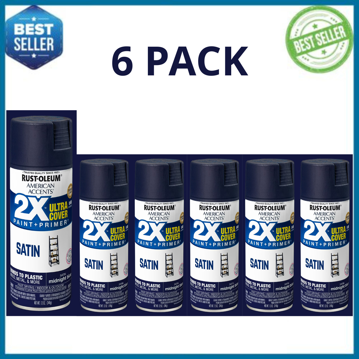 Rust-Oleum 2X Ultra Cover Satin Spray Paint Midnight Blue 12 oz, 6 Pack