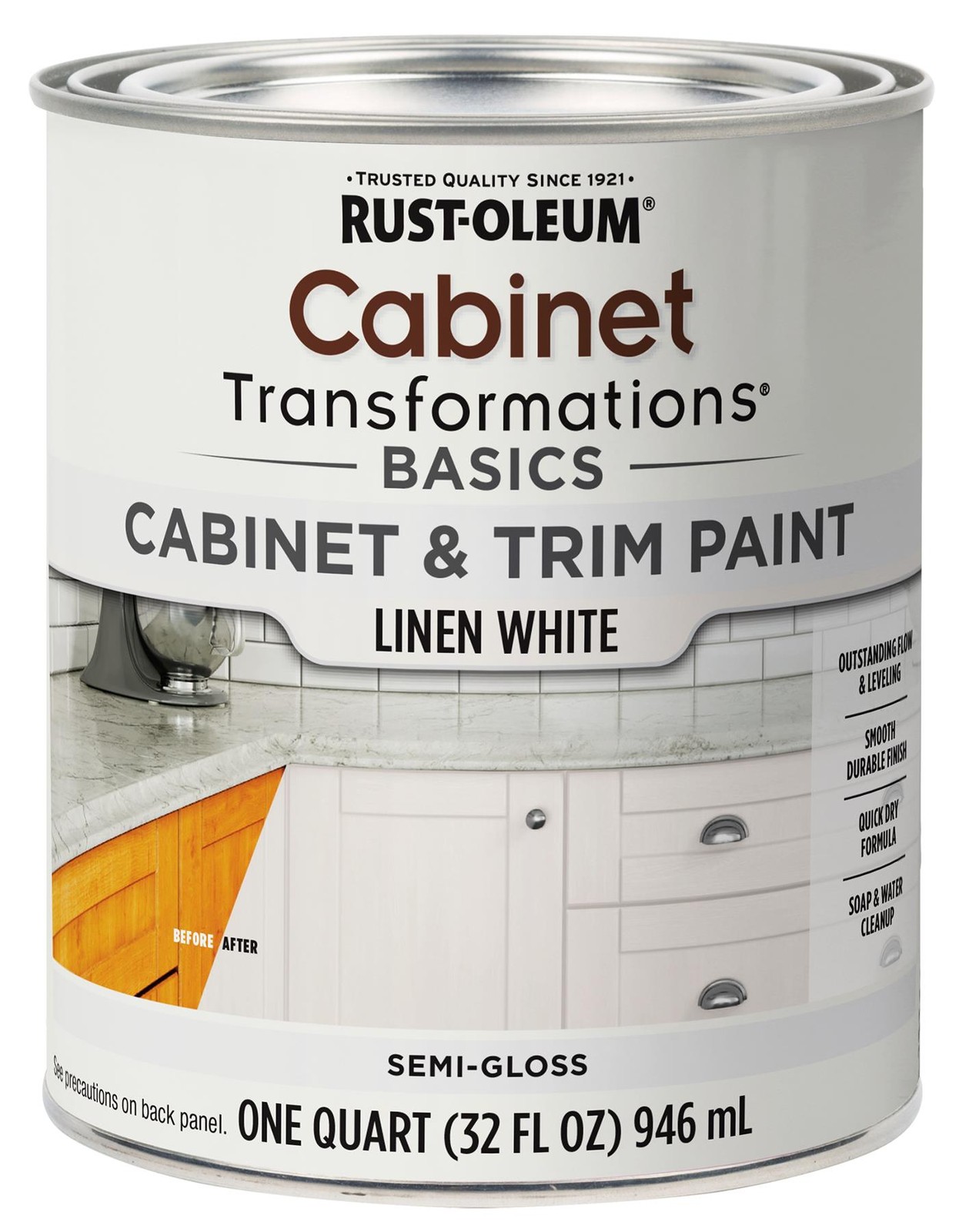 Rust-Oleum Cabinet & Trim Paint, Linen White, Semi-Gloss, Quart – 372008