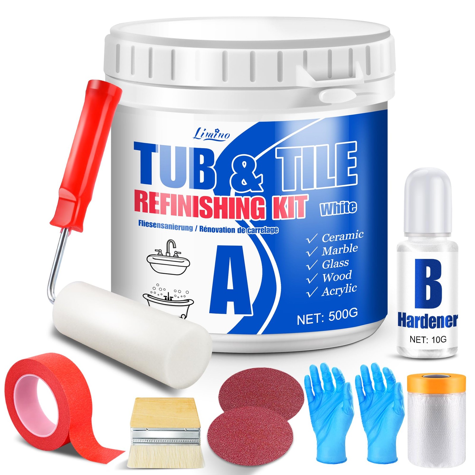 Tub and Tile Refinishing Kit – 17oz Semi-Gloss White Tile Paint with Tools for