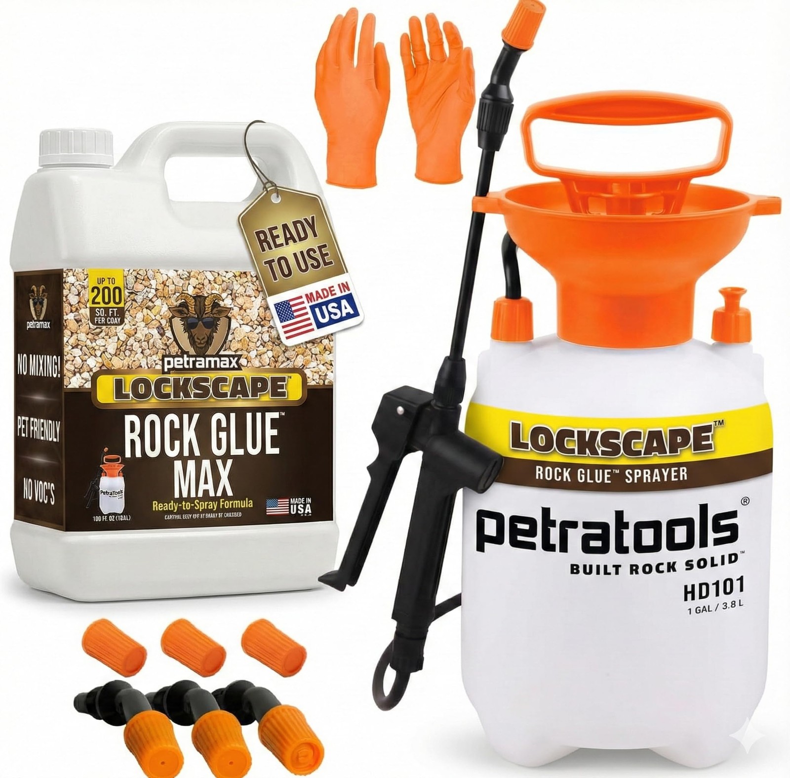 PetraMax Lockscape Rock Glue for Landscaping w/Sprayer, 1 Gal 1 Gallon, White