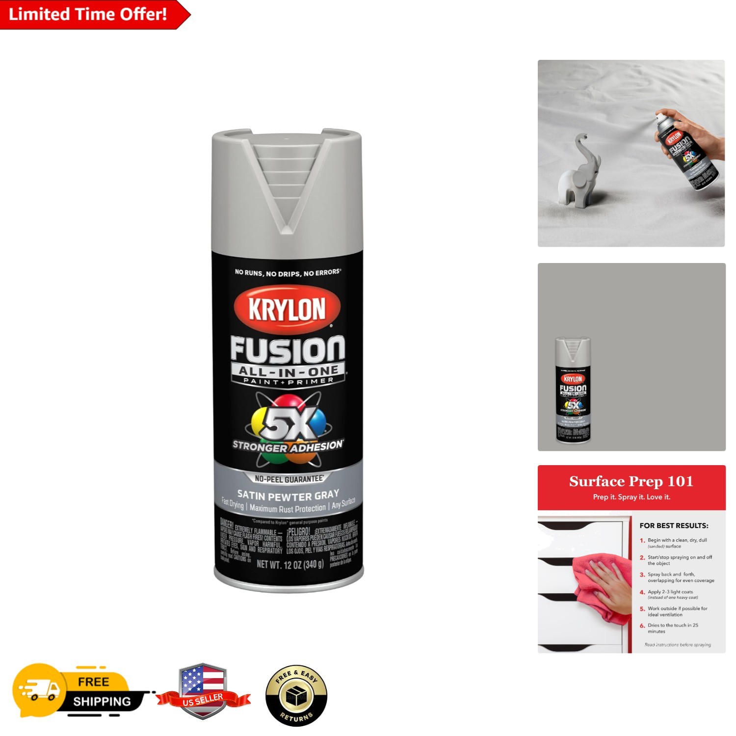 Fast-Drying 12oz Pewter Gray Spray Paint | Ideal for Metal, Wood & Plastic