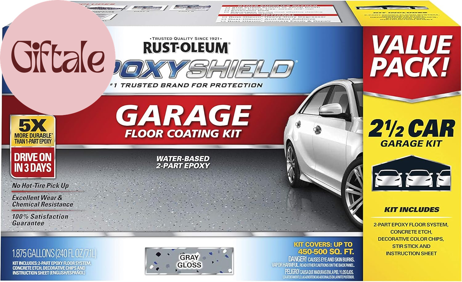 365186 EPOXYSHIELD Garage Floor Coating Kit, 2.5 Car, Gloss Dark Gray
