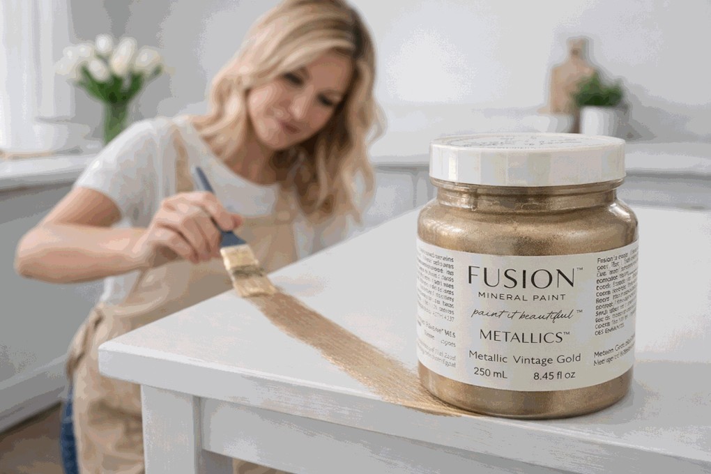 Fusion Mineral Paint Metallics Metallic Vintage Gold 250 ml 8.45 fl Oz NEW