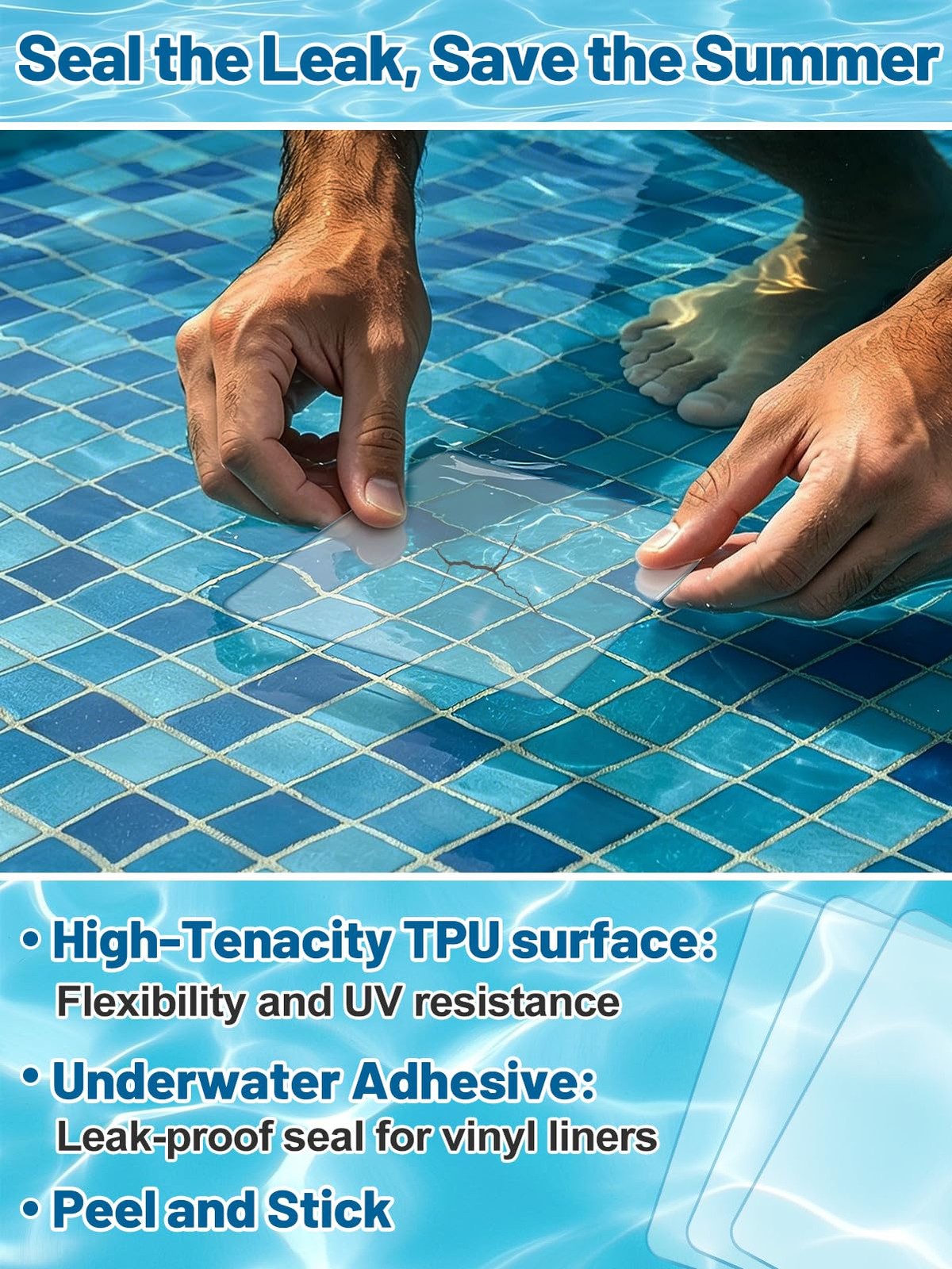 20pcs Self-Adhesive Underwater Pool Liner Repair Patch – 4in x 4×4 in, Clear