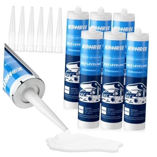 RV Roof Sealant 6 Pack, Self-Leveling Lap Sealant White, RV Caulking Exterior