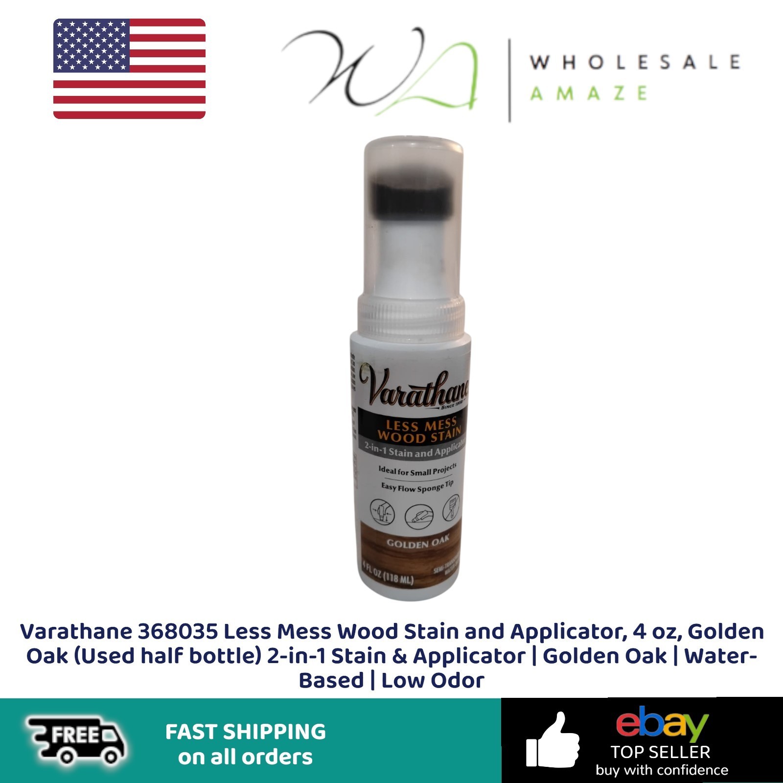 Varathane 368035 Less Mess Wood Stain and Applicator, 4oz, Golden Oak, Used half