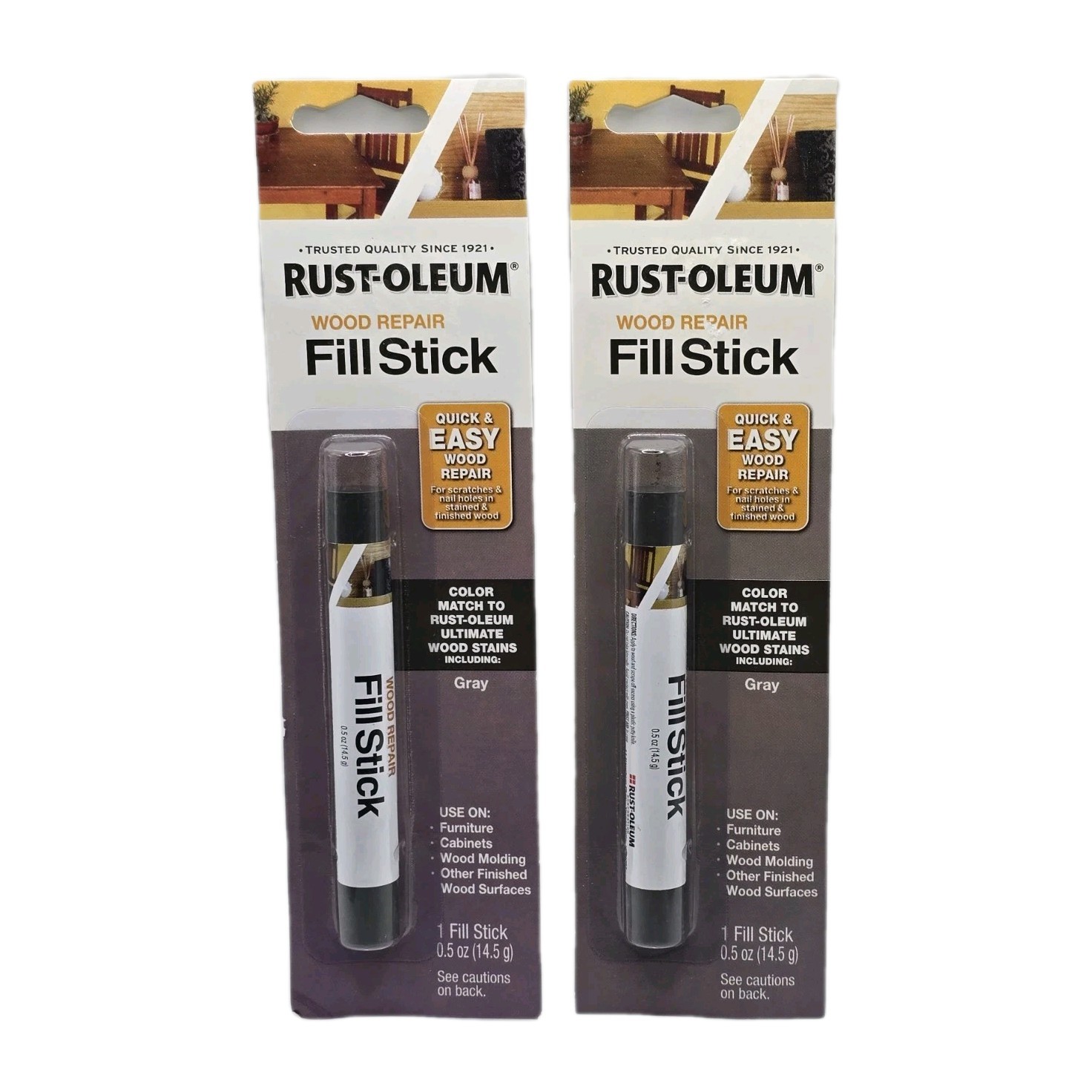 Lot of 2 Rust-Oleum Wood Repair Fill Stick Gray 0.5oz Each New In Package