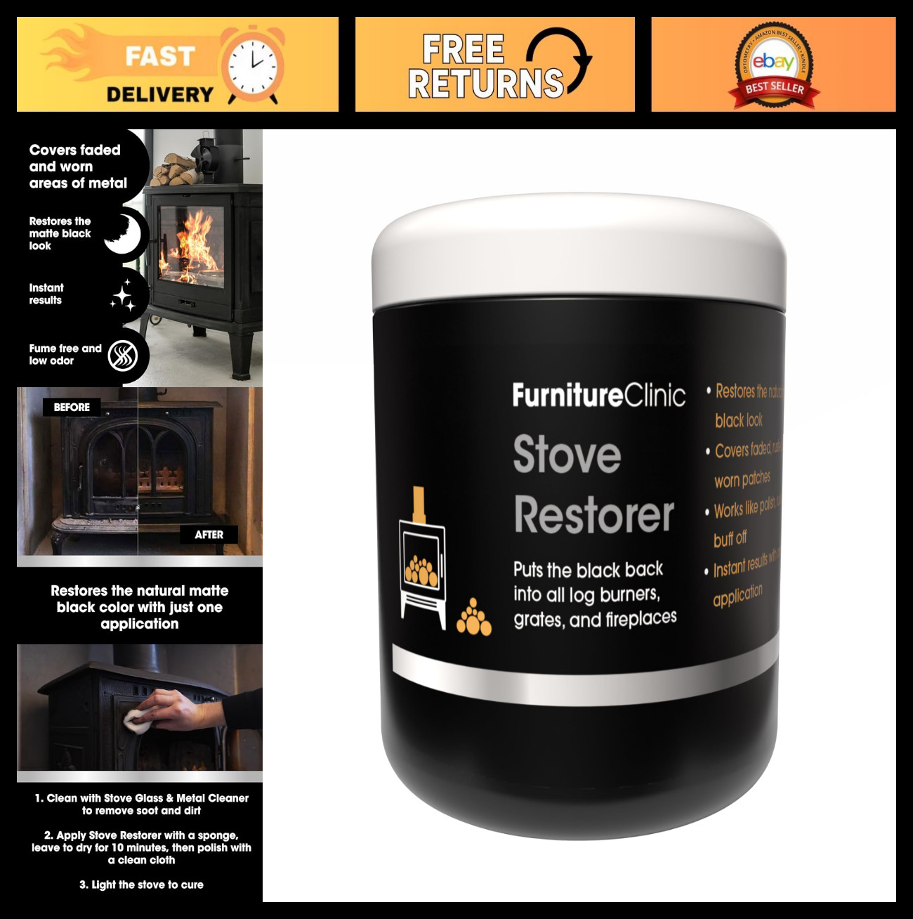 High Heat Matte Black Stove Paint | Restores Cast Iron | For Log Burners & Firep