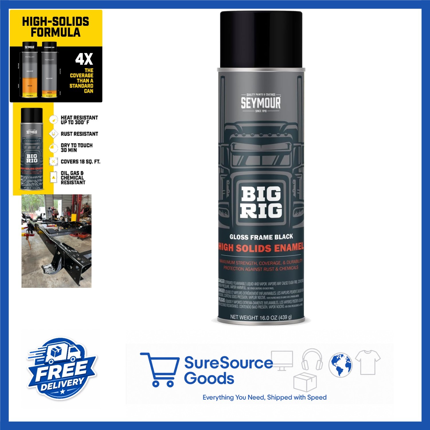 Professional Coatings Spray Paint Gloss Frame Black for Metal 16 Ounce Can