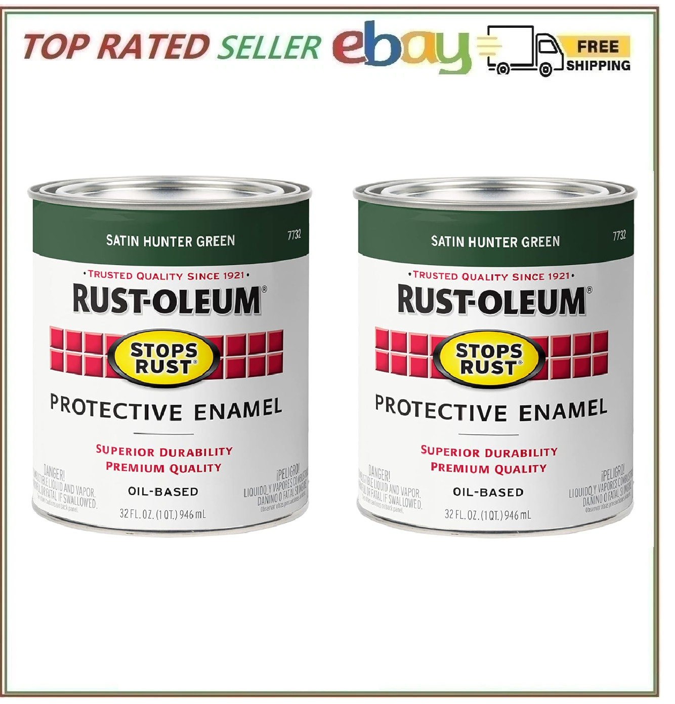 Rust Oleum Satin Hunter Green Paint 32 Oz Pack Of 2 Durable Rust Prevention