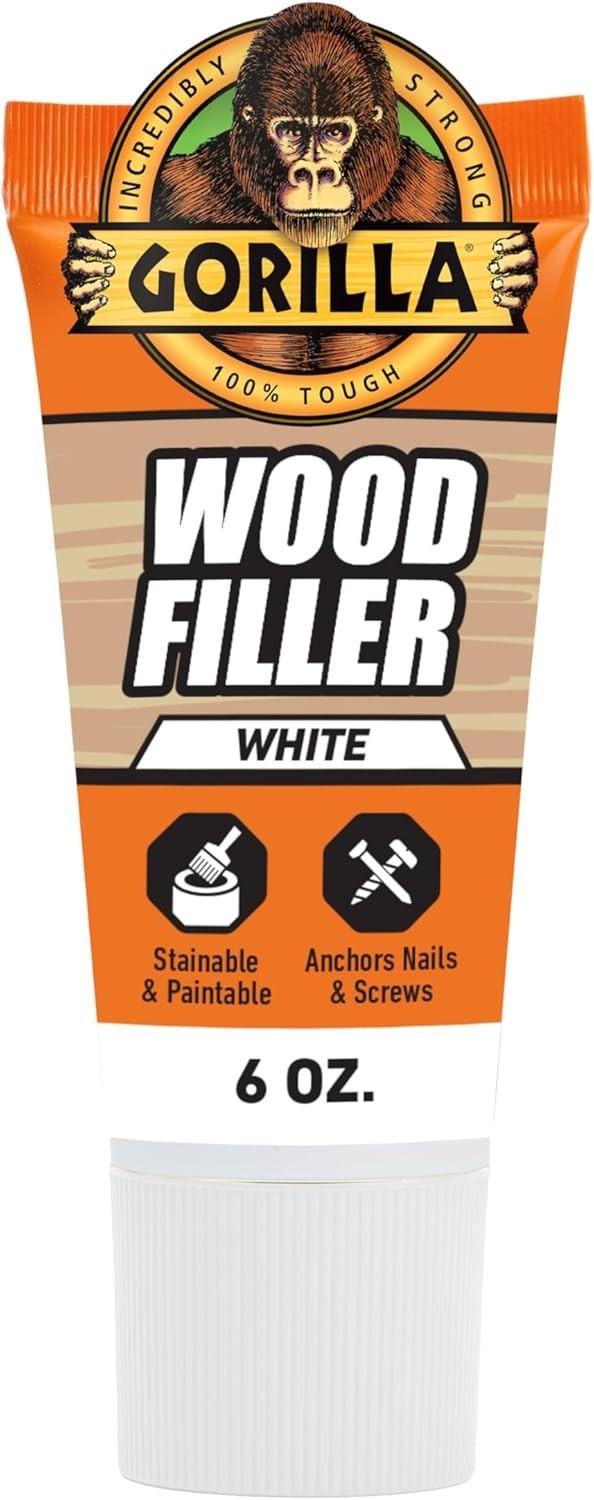 Gorilla All Purpose Wood Filler, Water Resistant White Wood Putty Repair, 6 Oz